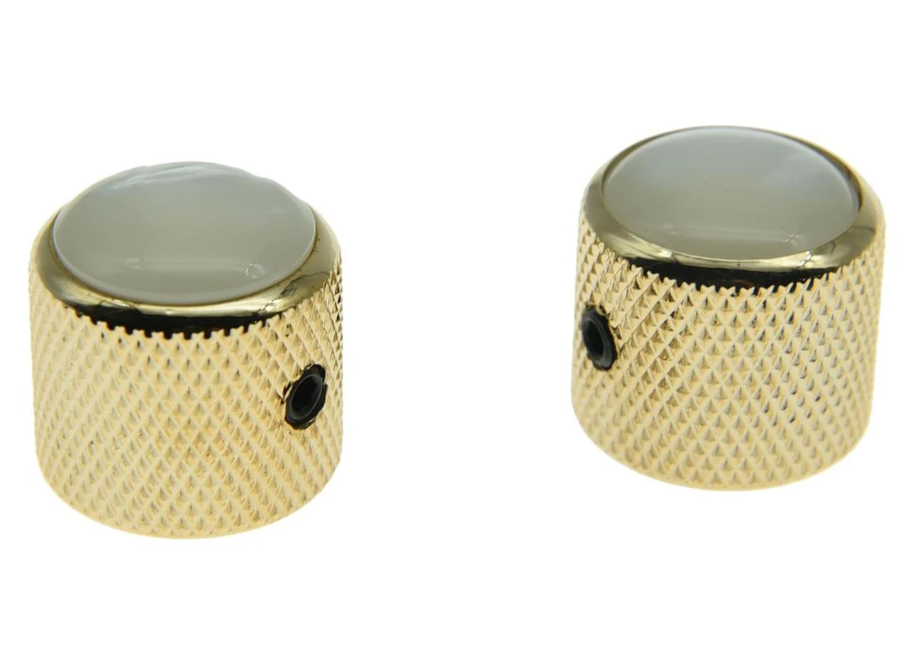 KAISH Set of 2 Gold with White Pearl Cap Guitar Knobs Pearl Top Dome Knobs Bass Knob with Set Screw for Tele/Telecaster - Image 2