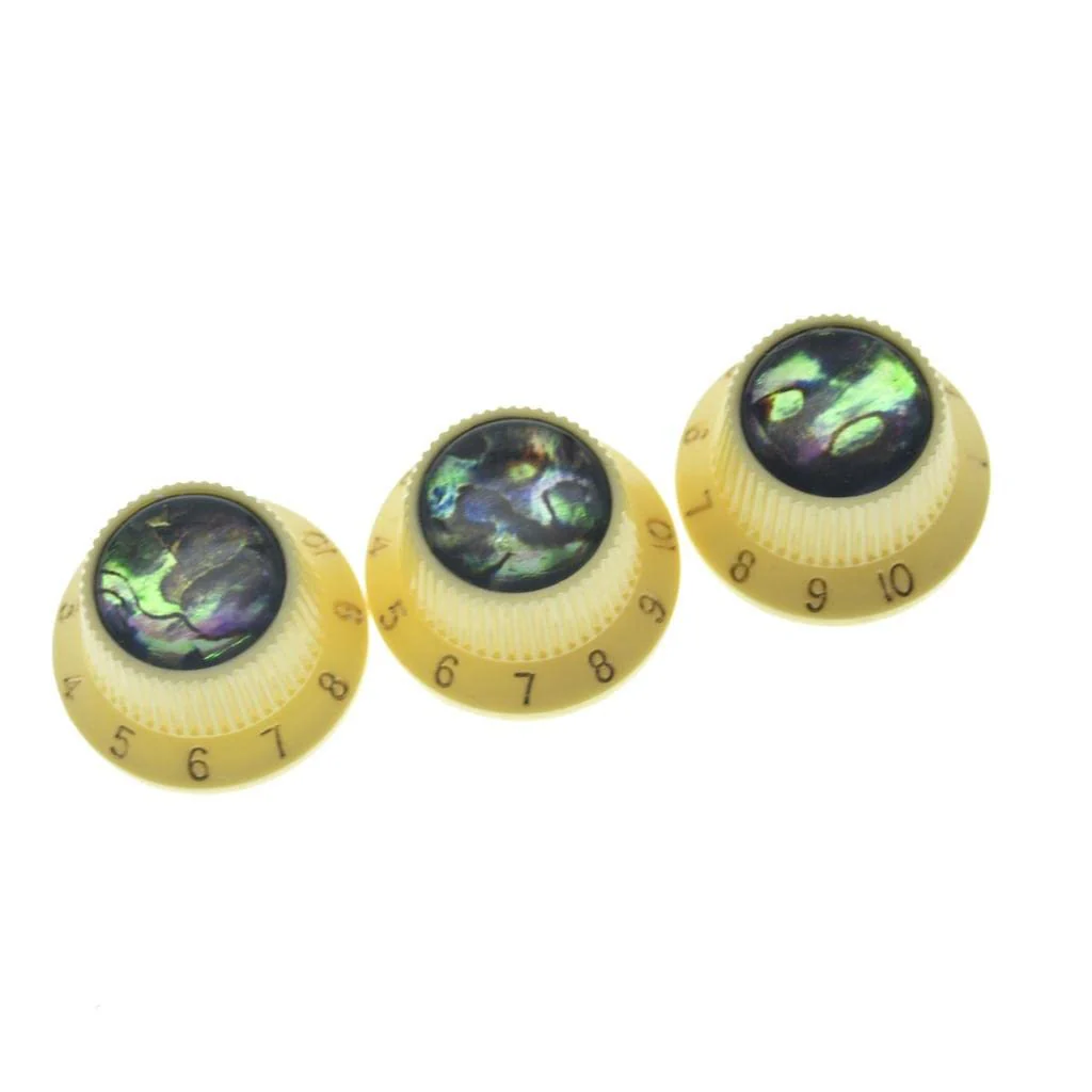 KAISH Set of 3 Plastic Push on Fit Abalone Top ST Strat Knobs Guitar/Bass Control Knobs for Metic 5.8mm 18 Splines Split Shaft Pots Cream - Image 2