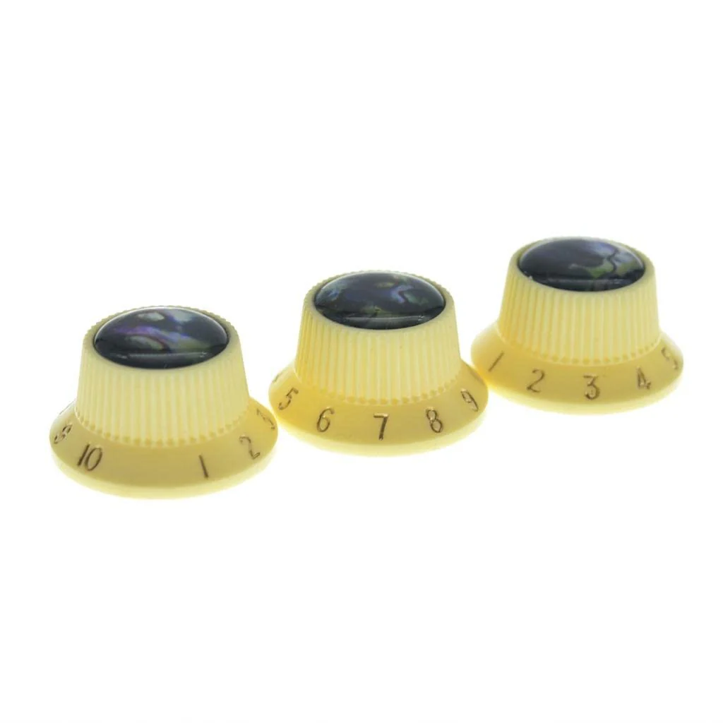 KAISH Set of 3 Plastic Push on Fit Abalone Top ST Strat Knobs Guitar/Bass Control Knobs for Metic 5.8mm 18 Splines Split Shaft Pots Cream - Image 3