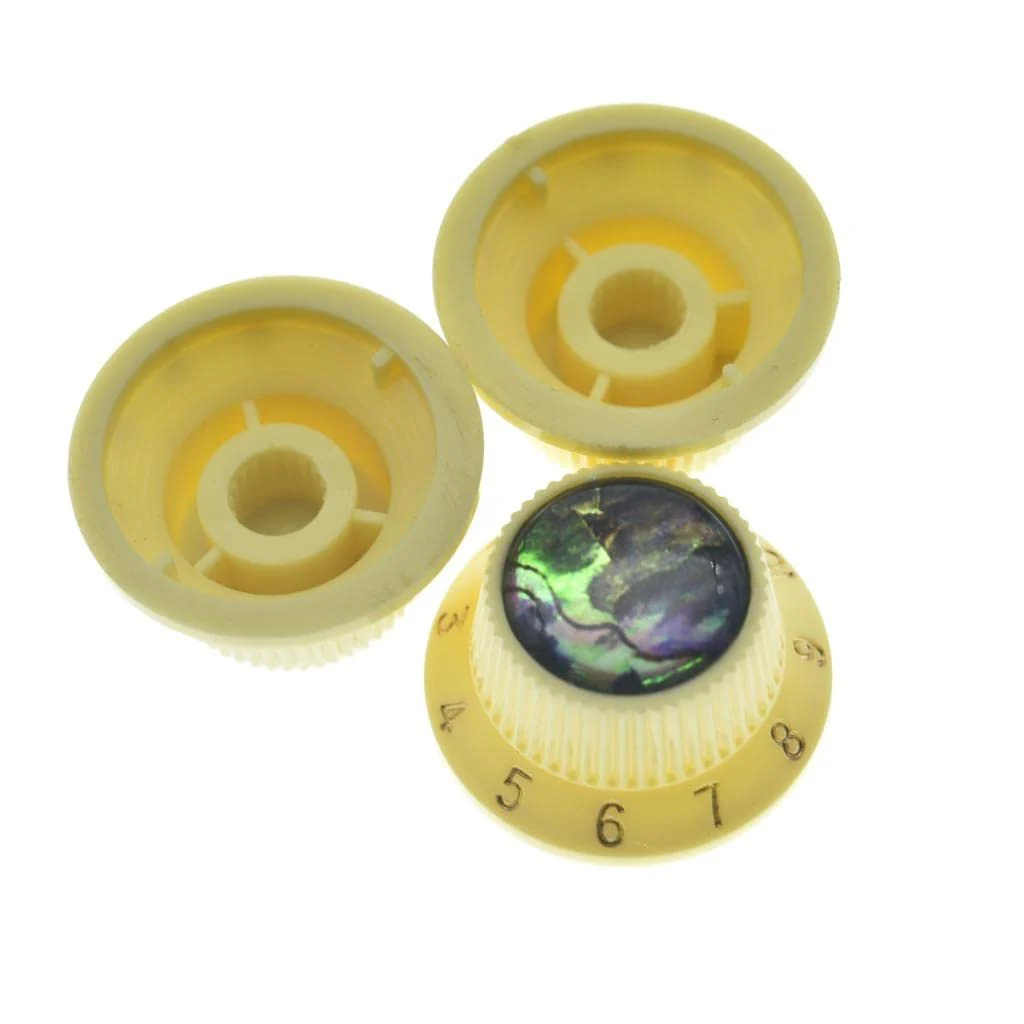 KAISH Set of 3 Plastic Push on Fit Abalone Top ST Strat Knobs Guitar/Bass Control Knobs for Metic 5.8mm 18 Splines Split Shaft Pots Cream - Image 4