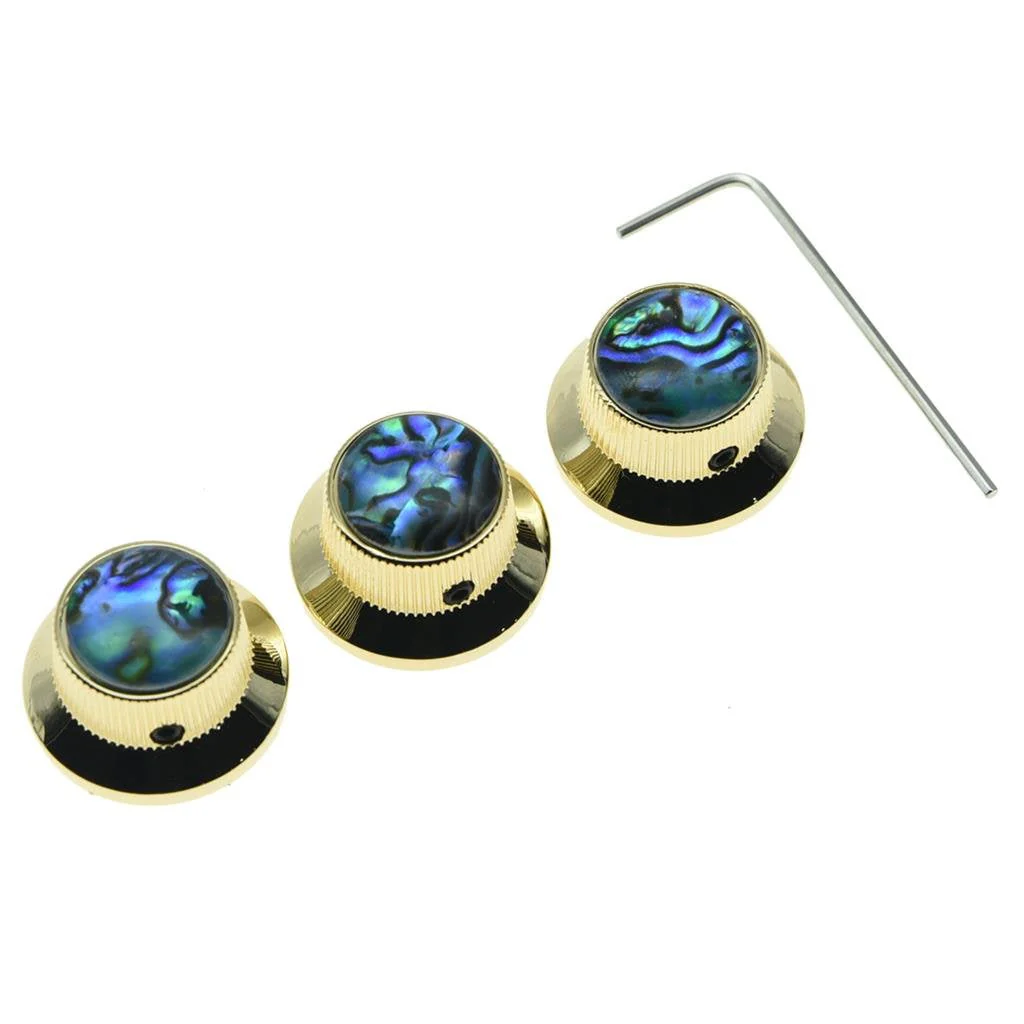 KAISH Set of 3 Set Screw Abalone Top Gold Guitar Bass Knobs Strat Metal Knobs for 6mm Shaft Pots - Image 3