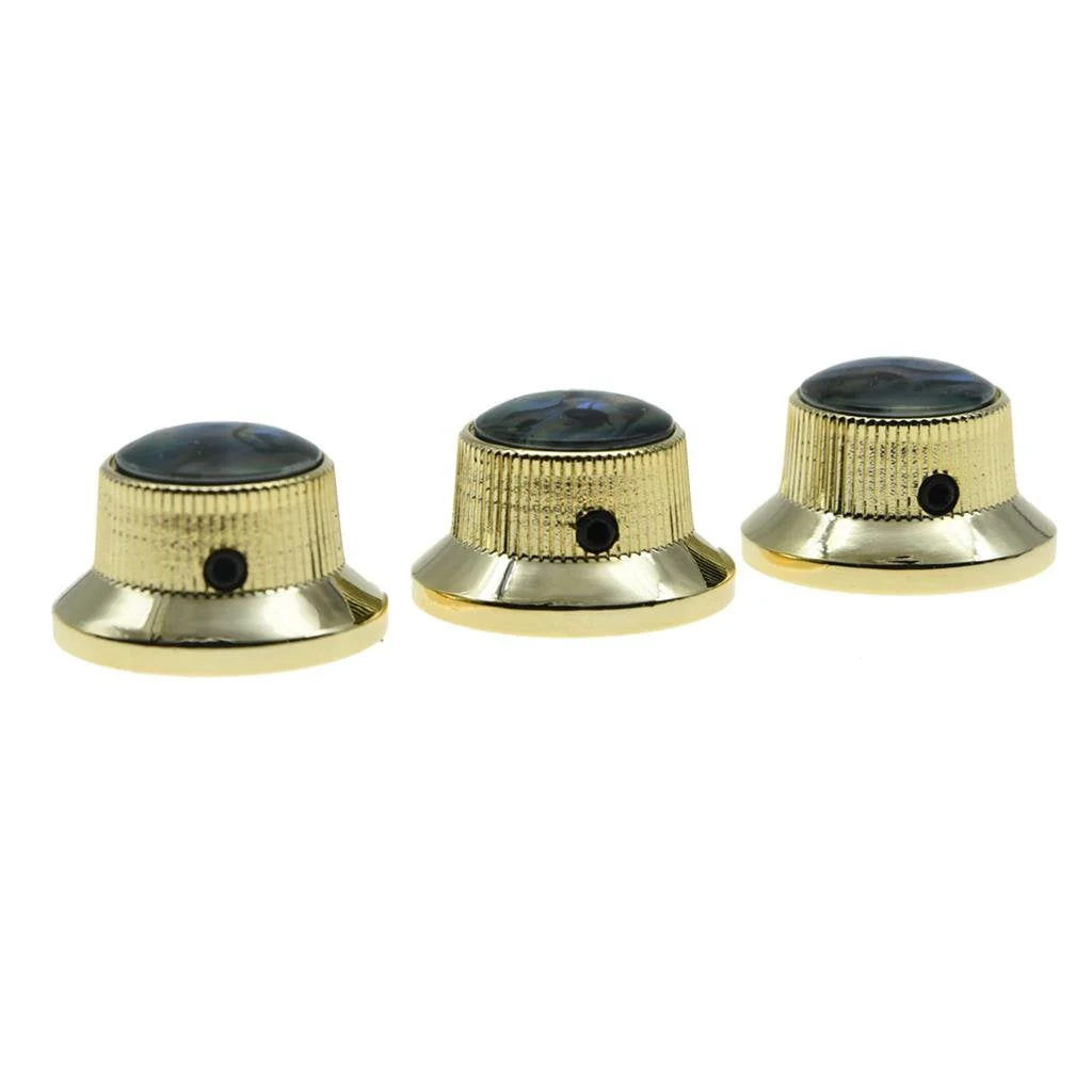 KAISH Set of 3 Set Screw Abalone Top Gold Guitar Bass Knobs Strat Metal Knobs for 6mm Shaft Pots - Image 5