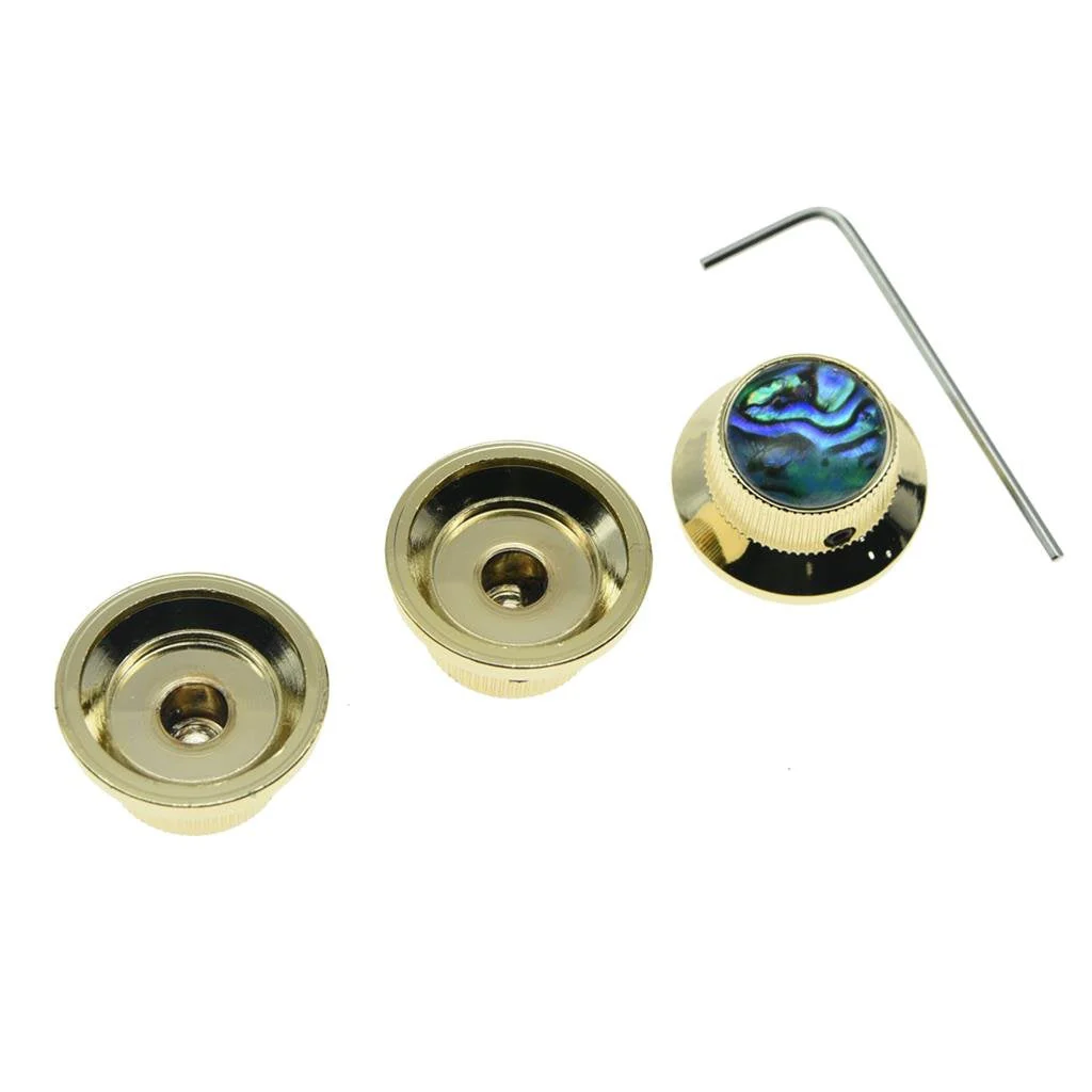 KAISH Set of 3 Set Screw Abalone Top Gold Guitar Bass Knobs Strat Metal Knobs for 6mm Shaft Pots - Image 6