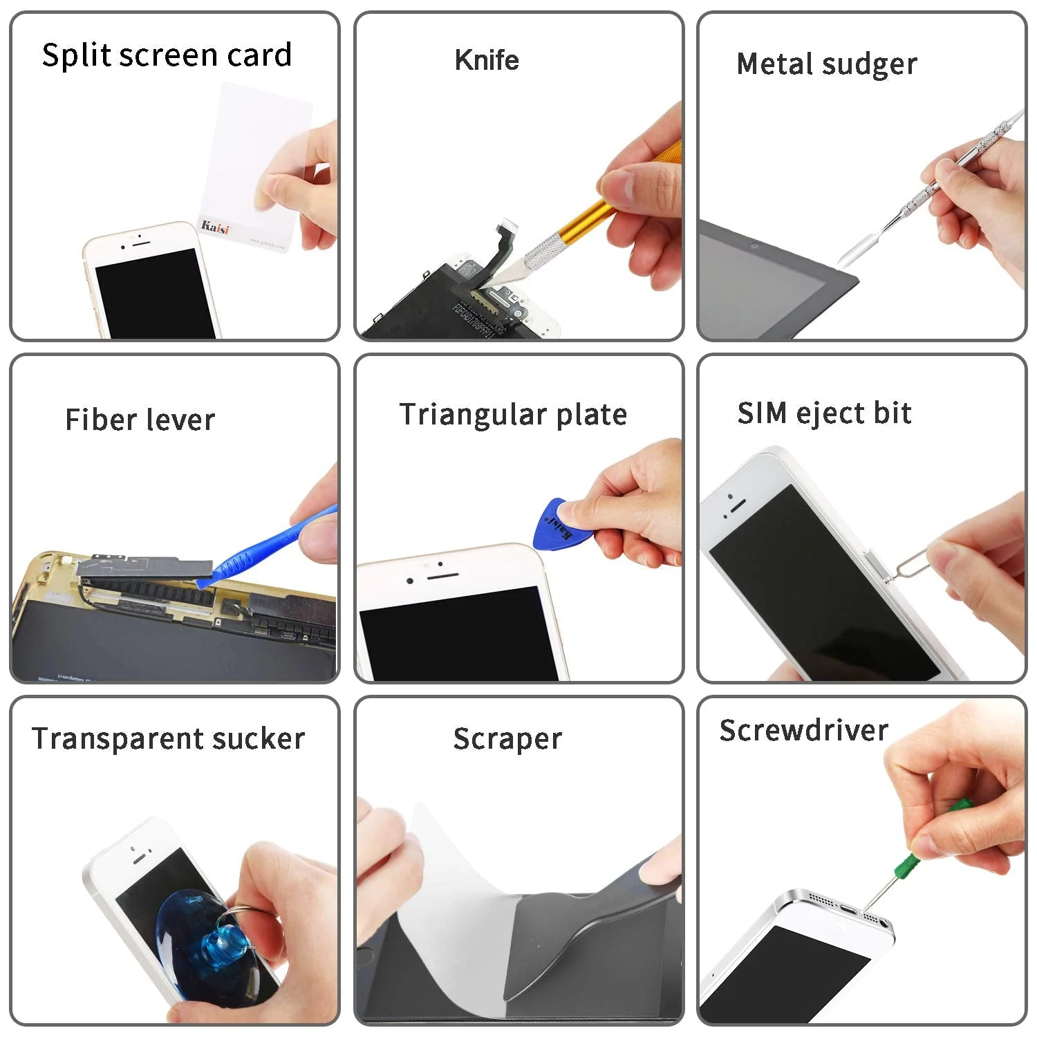 Kaisi 30 in 1 Professional Electronics Screen Opening Pry Tool Repair Kit with Steel and Carbon Fiber Nylon Spudgers, Double Side Adhesive Tape and 6 Screwdrivers for Open Cellphone, Laptops, Tablets - Image 8