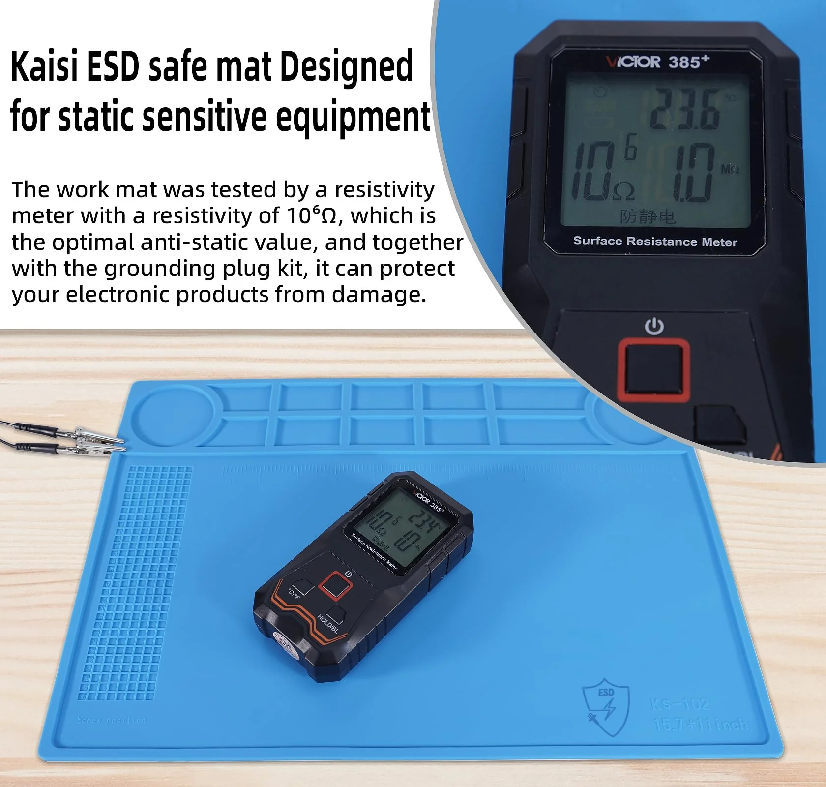 Kaisi Anti-Static Mat with ESD Wrist Strap and Grounding kit, Silicone Soldering Repair Work Mat 932°F Heat Resistant ESD Safe pad for Electronic, Phone, iPhone, iPad, iMac, Laptop, Computer, Watch - Image 2