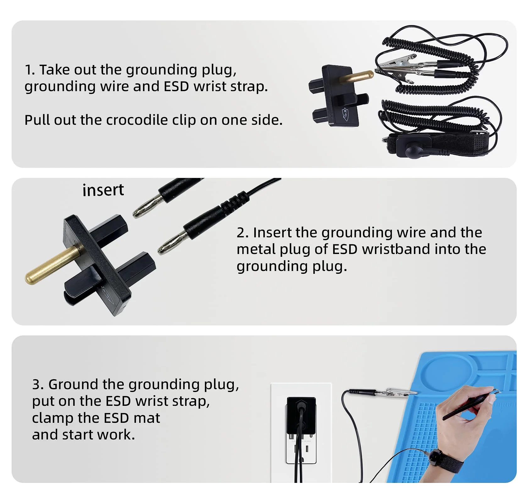 Kaisi Anti-Static Mat with ESD Wrist Strap and Grounding kit, Silicone Soldering Repair Work Mat 932°F Heat Resistant ESD Safe pad for Electronic, Phone, iPhone, iPad, iMac, Laptop, Computer, Watch - Image 3