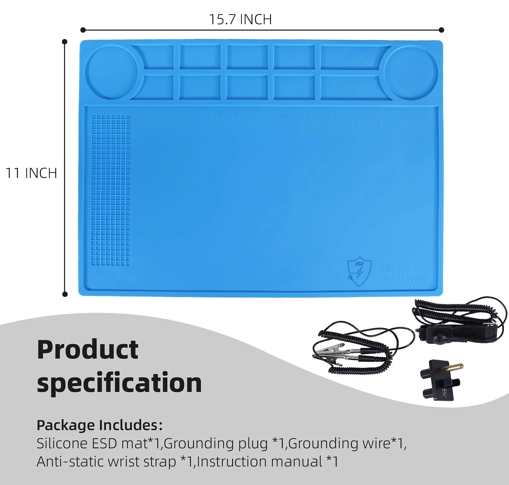 Kaisi Anti-Static Mat with ESD Wrist Strap and Grounding kit, Silicone Soldering Repair Work Mat 932°F Heat Resistant ESD Safe pad for Electronic, Phone, iPhone, iPad, iMac, Laptop, Computer, Watch - Image 8