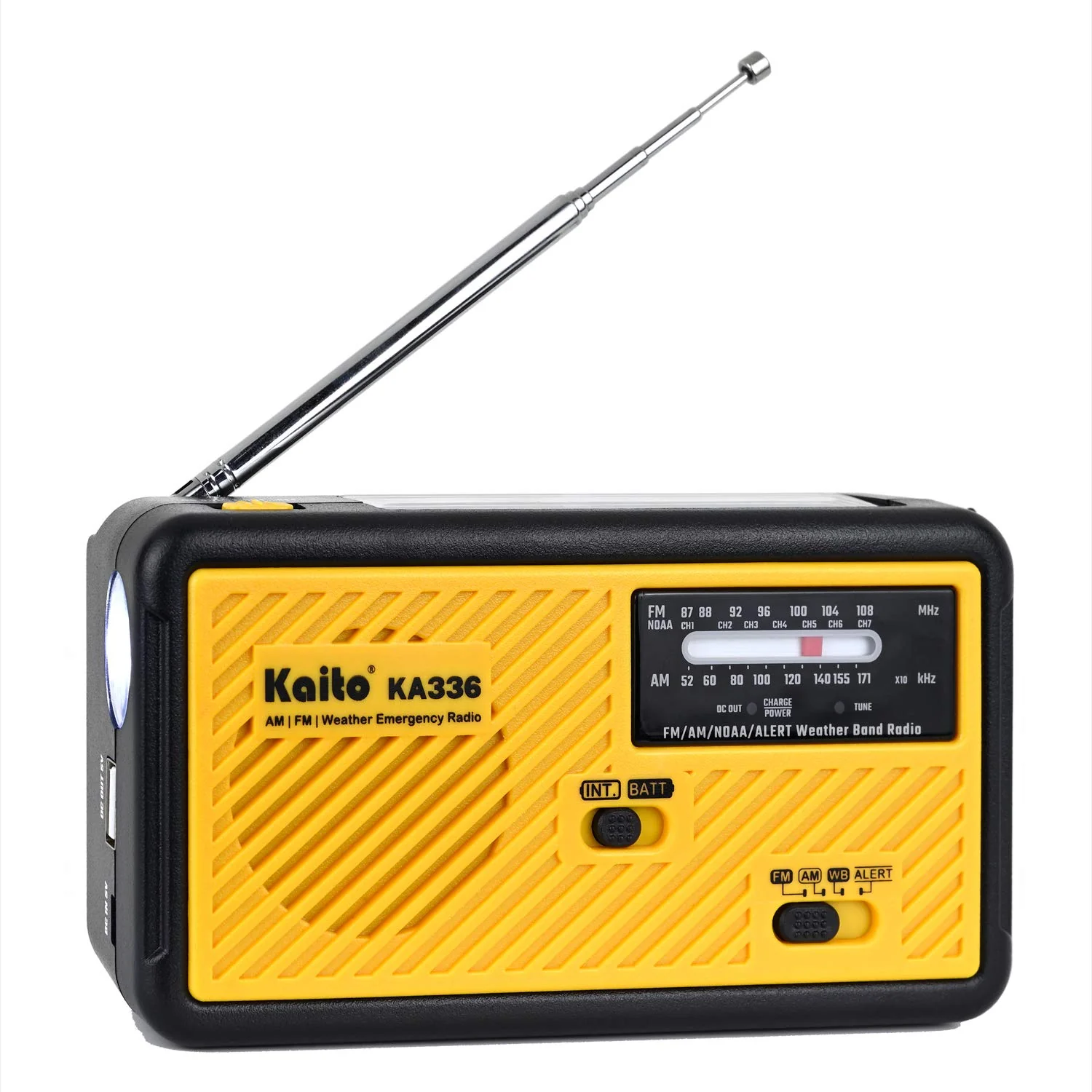 Kaito Voyager ECO Emergency Radio KA336 AM/FM NOAA Weather Alert 5-Way Powered Solar Crank Radio Receiver with LED Flashlight and USB Mobile Phone Charger Yellow - Image 3