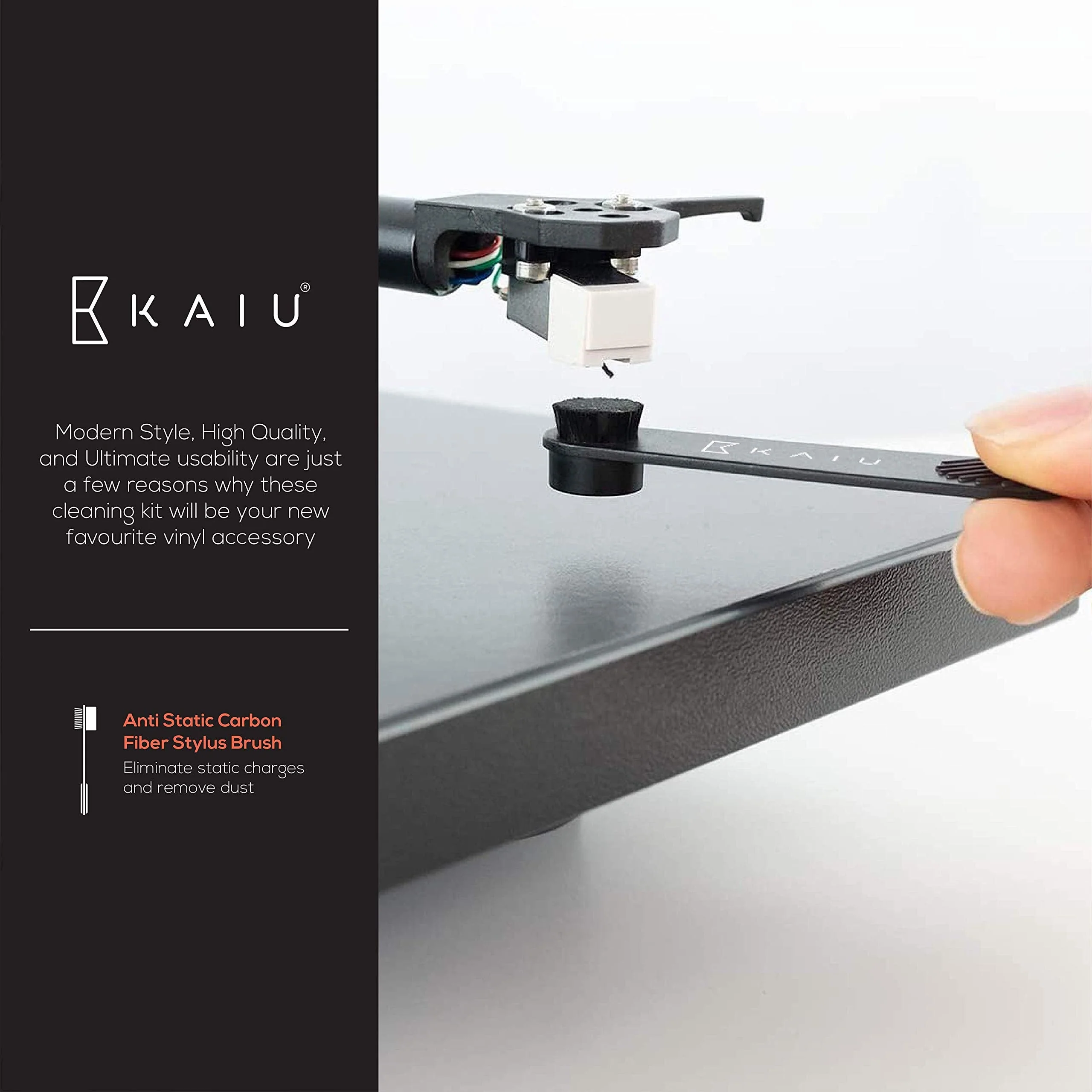 KAIU Vinyl Record & Stylus Cleaning Brush Combo - 2-in-1 Anti Static Carbon Fiber Brush Kit for LPs & Turntable Needles - Remove Dust & Debris - No Scratch Cleaner & Album Player Maintenance Pack - Image 5