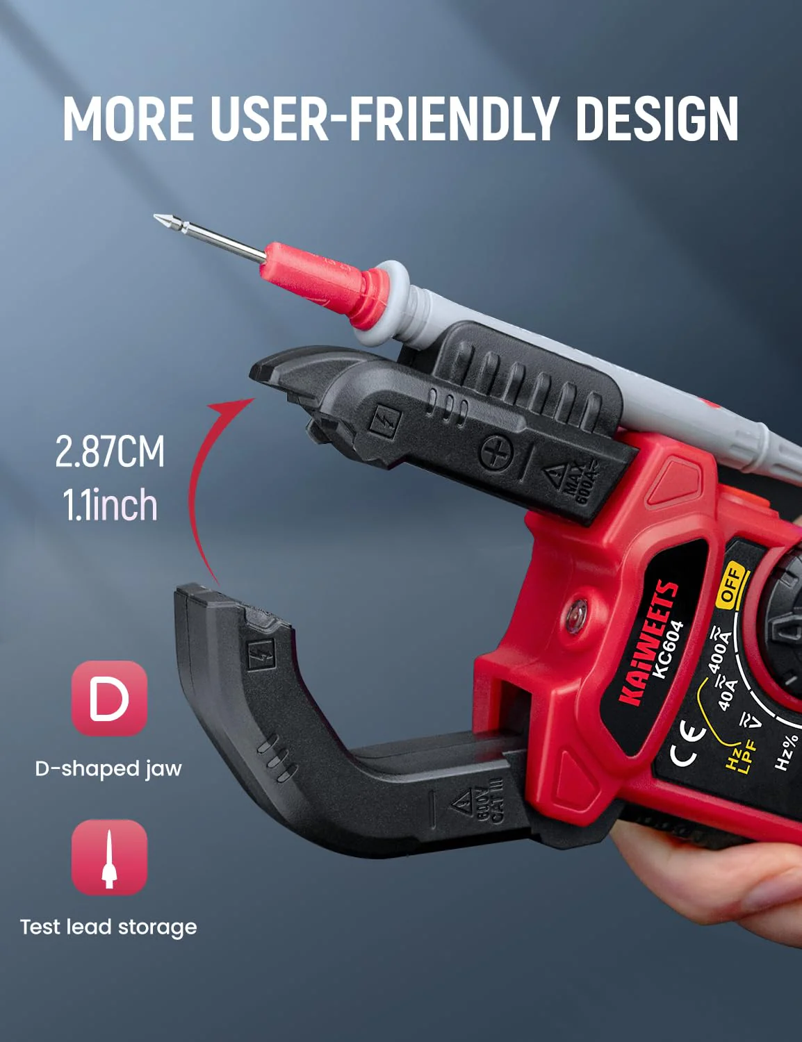 KAIWEETS Digital Clamp Meter Multimeter with D-Shaped Jaw for AC/DC Current & Voltage, Auto-ranging 4000 Counts Voltage Tester with Flashlight Backlight, Measuring Temperature Continuity Diode NCV - Image 3