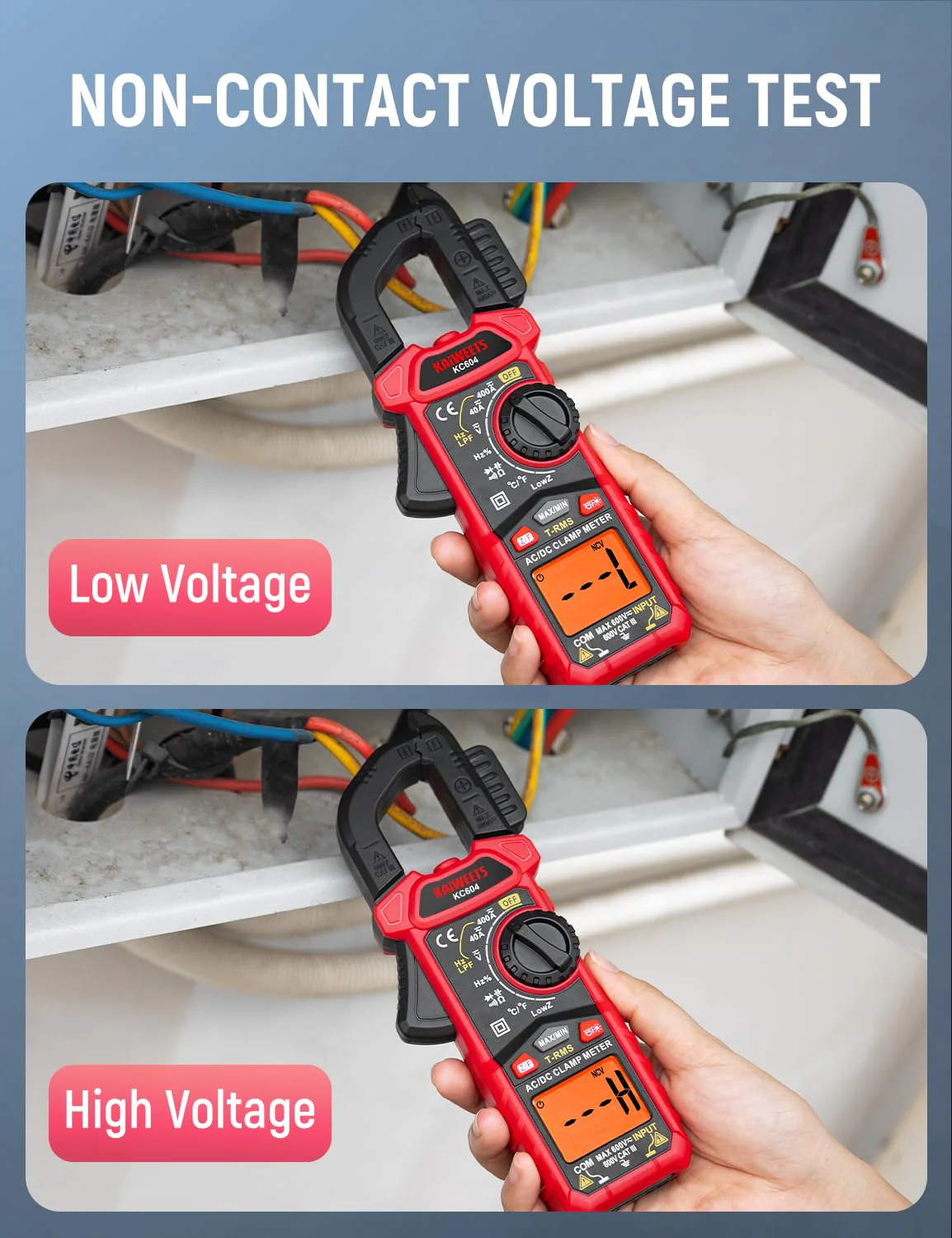 KAIWEETS Digital Clamp Meter Multimeter with D-Shaped Jaw for AC/DC Current & Voltage, Auto-ranging 4000 Counts Voltage Tester with Flashlight Backlight, Measuring Temperature Continuity Diode NCV - Image 8