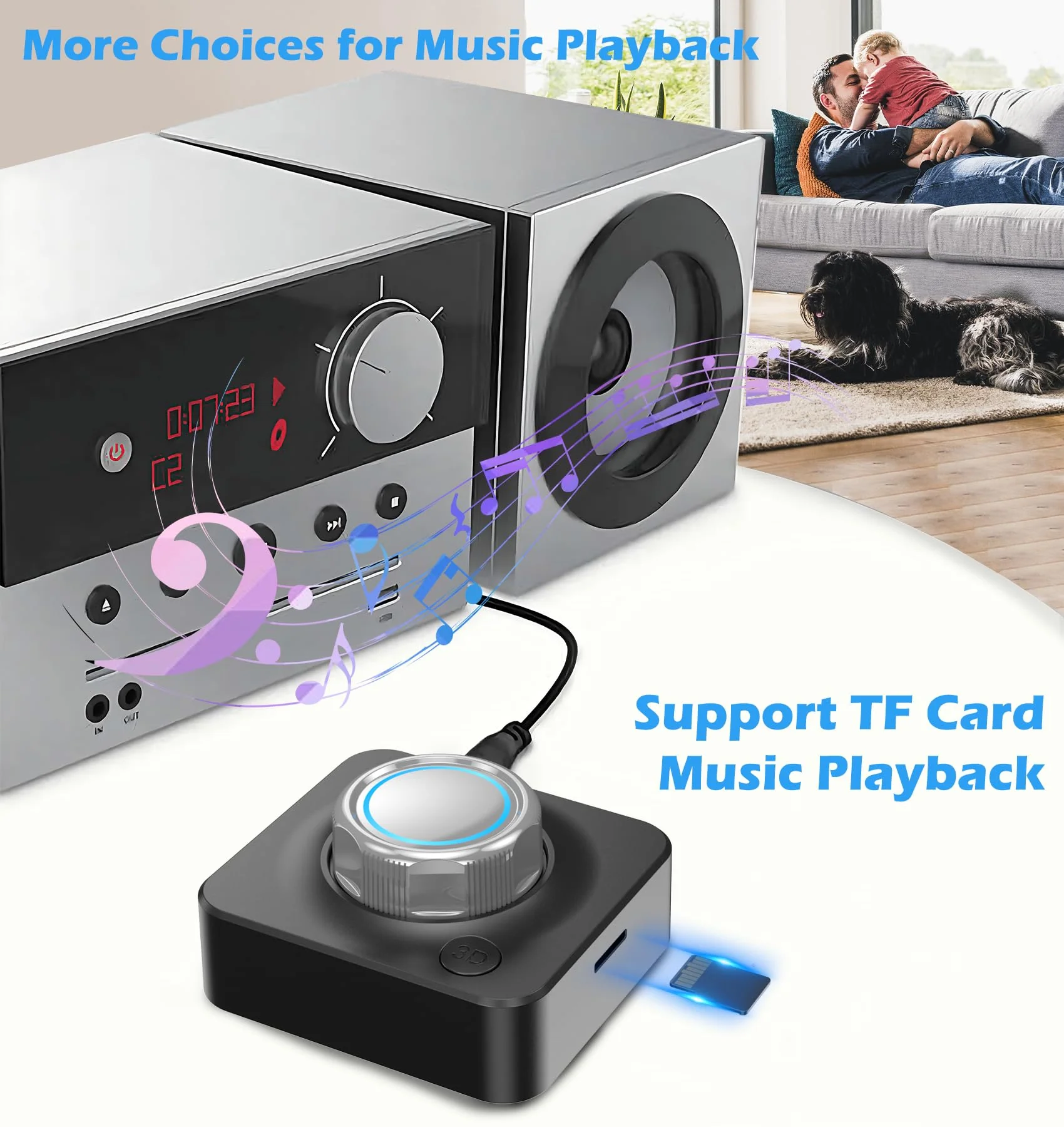 KAIY Bluetooth Receiver for Home Stereo, RCA to Bluetooth Adapter HiFi Music Adapter with 3D Surround Low Latency, Bluetooth RCA Adapter for Old Speakers/Car Stereo, Support TF Card/3.5mm Auxiliary - Image 4