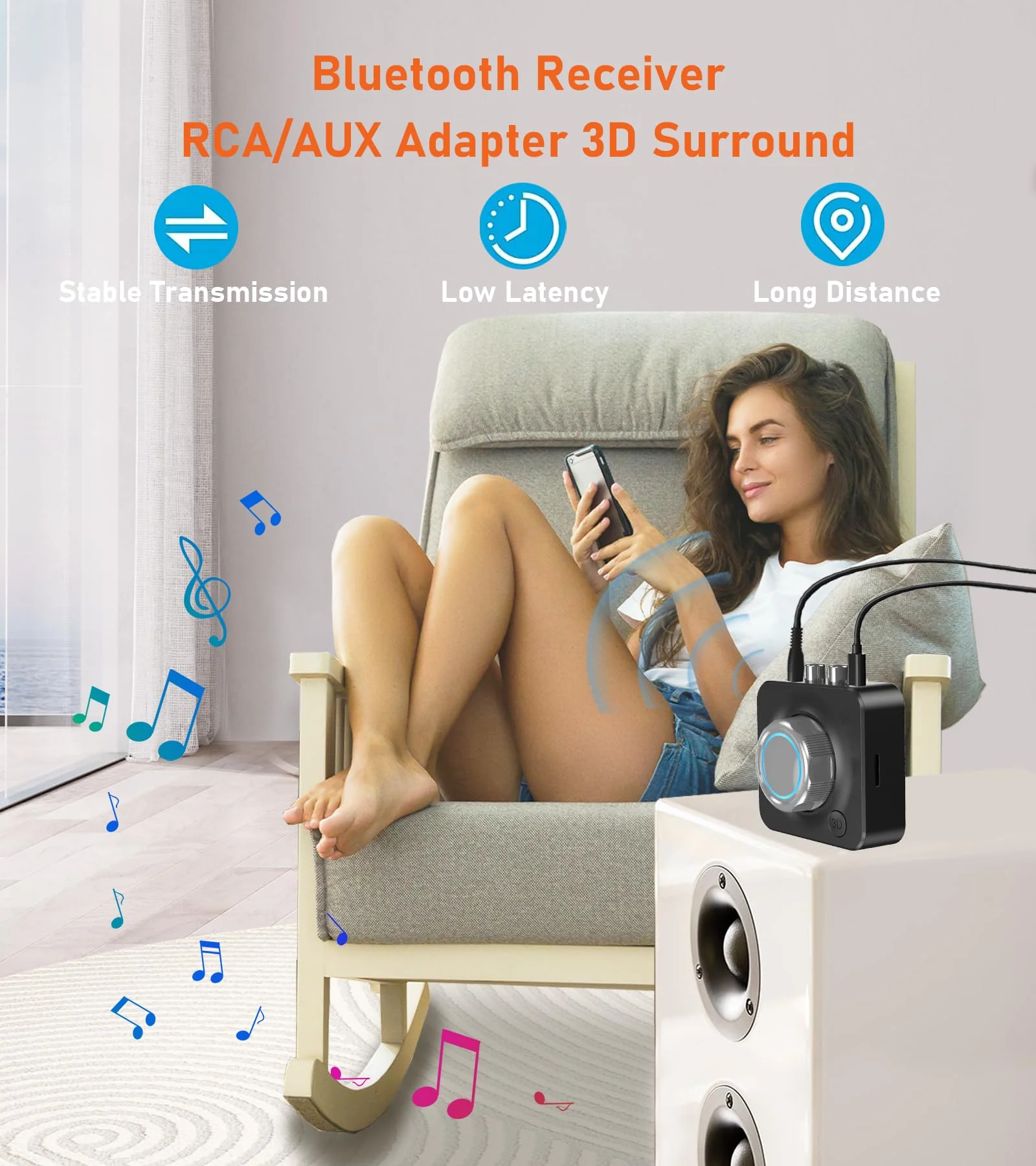 KAIY Bluetooth Receiver for Home Stereo, RCA to Bluetooth Adapter HiFi Music Adapter with 3D Surround Low Latency, Bluetooth RCA Adapter for Old Speakers/Car Stereo, Support TF Card/3.5mm Auxiliary - Image 5