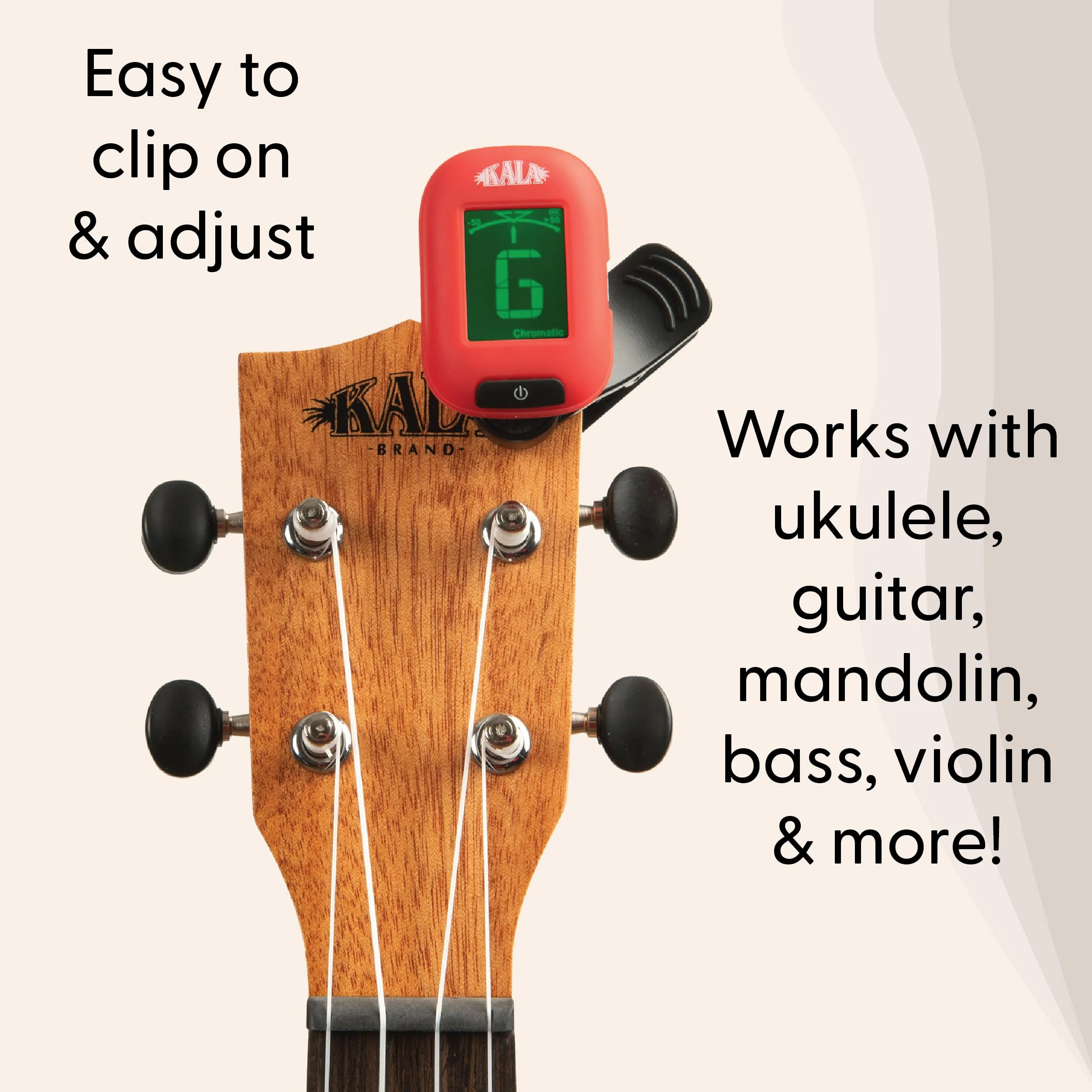 Kala Klipz USB-C Rechargeable Professional Clip On Tuner for Ukulele, Guitar, Bass, Violin, Mandolin, All String Instruments with Multi-Key Chromatic Tuning Modes and Vibration Sensor - Red - Image 3