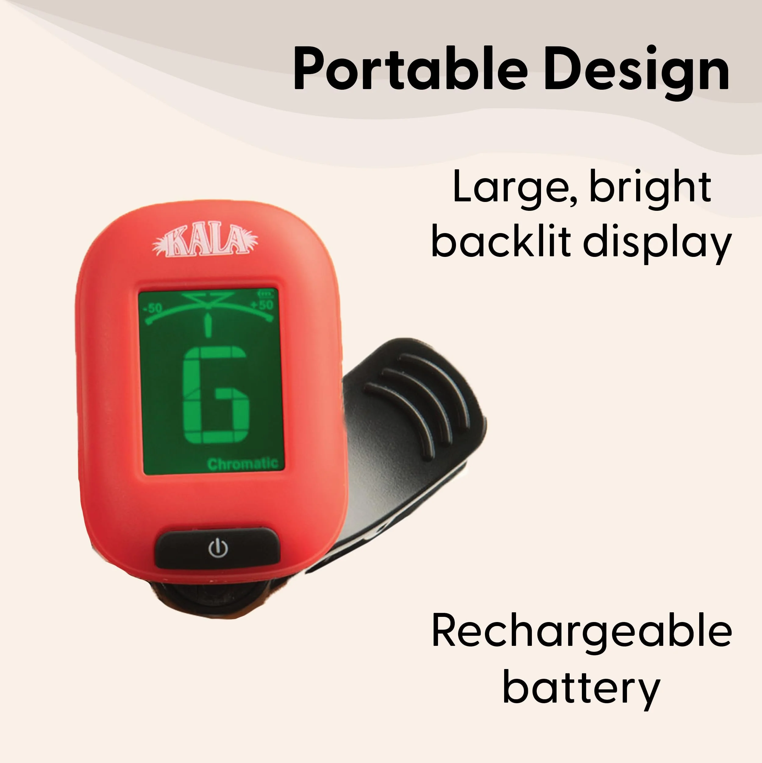 Kala Klipz USB-C Rechargeable Professional Clip On Tuner for Ukulele, Guitar, Bass, Violin, Mandolin, All String Instruments with Multi-Key Chromatic Tuning Modes and Vibration Sensor - Red - Image 4