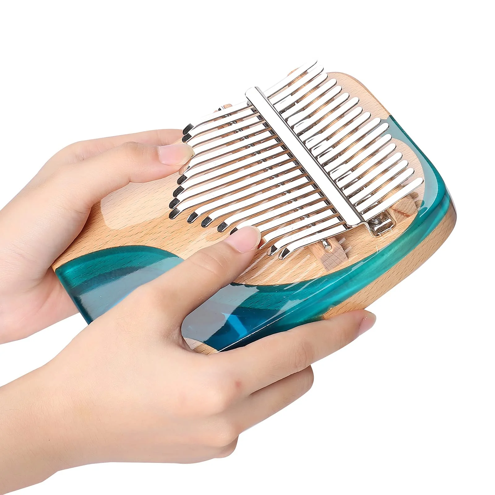 Kalimba Thumb Piano 17 Keys, Portable Mbira Finger Piano Gifts for Adults Music Instrument Thumb Pianos - 17 Keys Blue Kalimba 17 Blue - Image 2