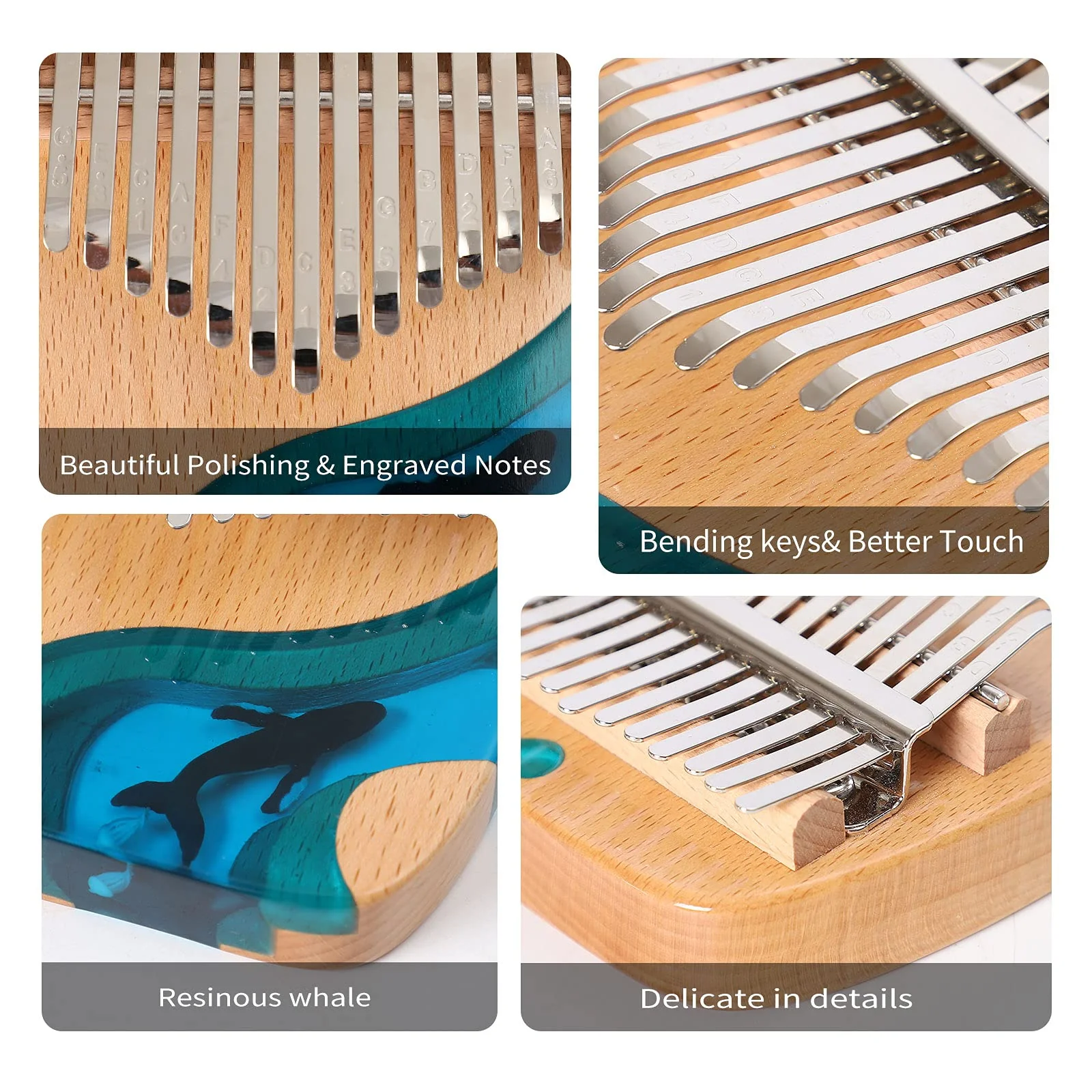 Kalimba Thumb Piano 17 Keys, Portable Mbira Finger Piano Gifts for Adults Music Instrument Thumb Pianos - 17 Keys Blue Kalimba 17 Blue - Image 7