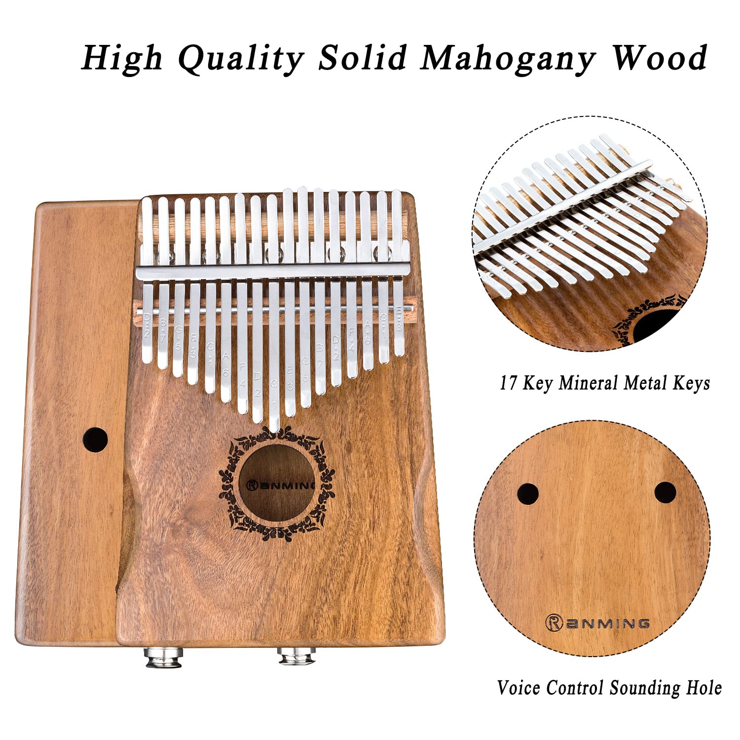 Kalimba Thumb Piano 17 Keys RANMING Mbira Finger Piano Kalimba Gifts for Adults Kids Beginners With Portable Handbag and Tune Hammer Thumb Pianos Finger Harp (Acacia-Pickup) Brown - Image 3