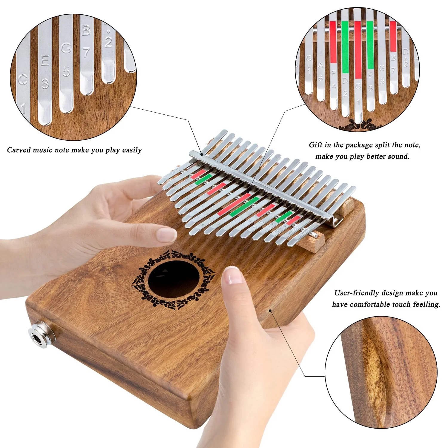Kalimba Thumb Piano 17 Keys RANMING Mbira Finger Piano Kalimba Gifts for Adults Kids Beginners With Portable Handbag and Tune Hammer Thumb Pianos Finger Harp (Acacia-Pickup) Brown - Image 4