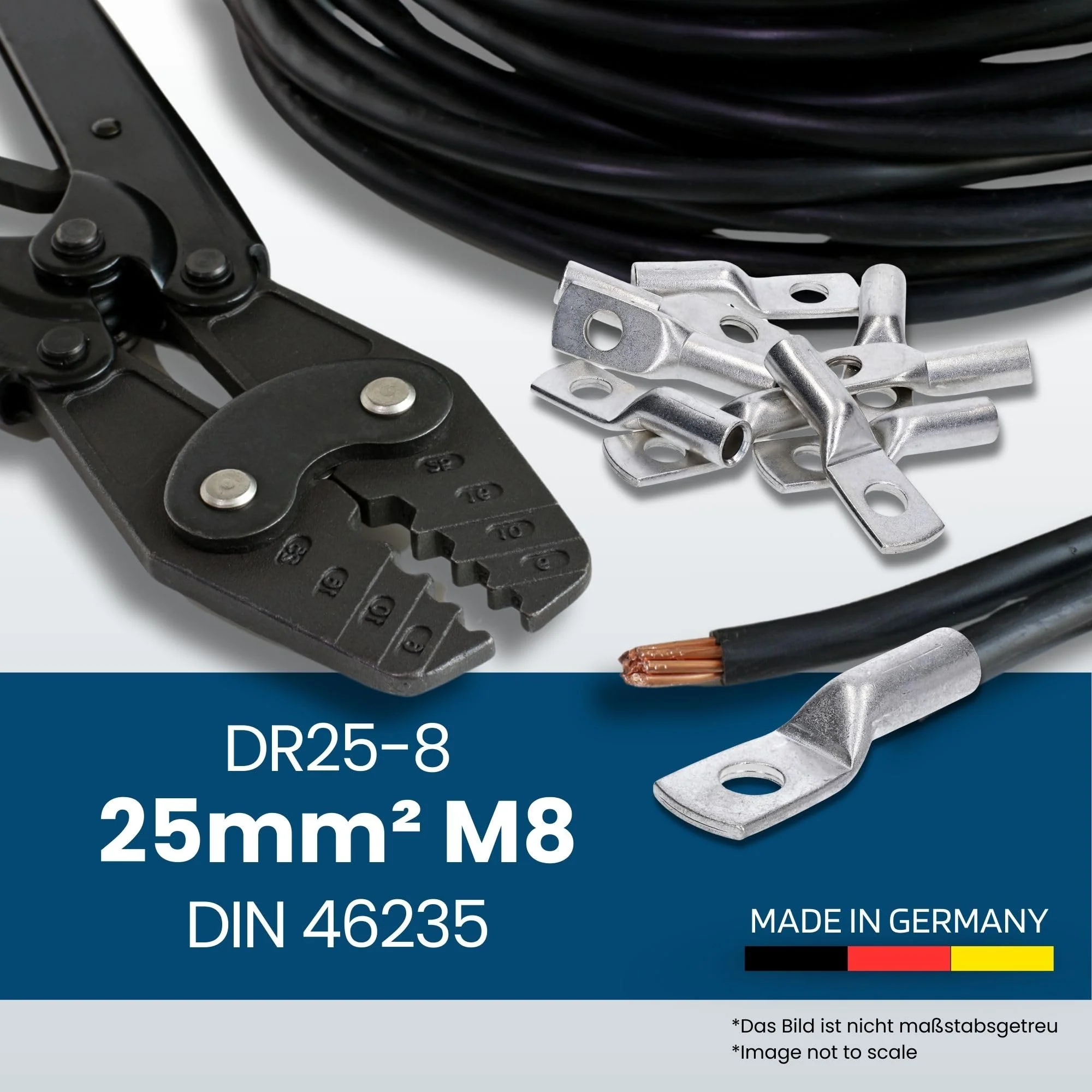 Kalitec DR25-8 Press Cable Lug in Accordance with DIN 46235 25 mm² M8 Pack of 10 - Image 2