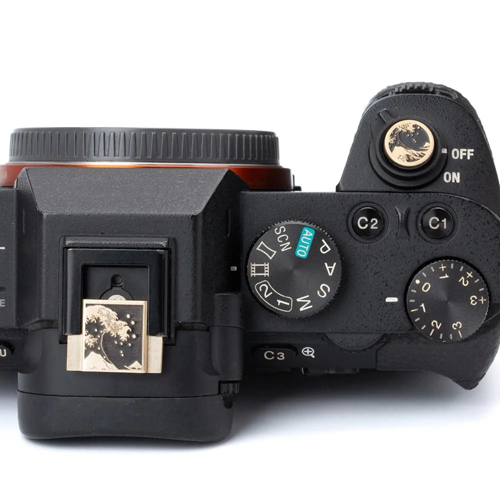 Kanagawa Wave Pattern Camera Hot Shoe Cover Shutter Button for Sony A1 A7C A7CR A7CII A7R A7M2 A7M3 A6700 A6600 A6500 A6400 A6300 (Copper Alloy-Set) Copper Alloy-Set - Image 6