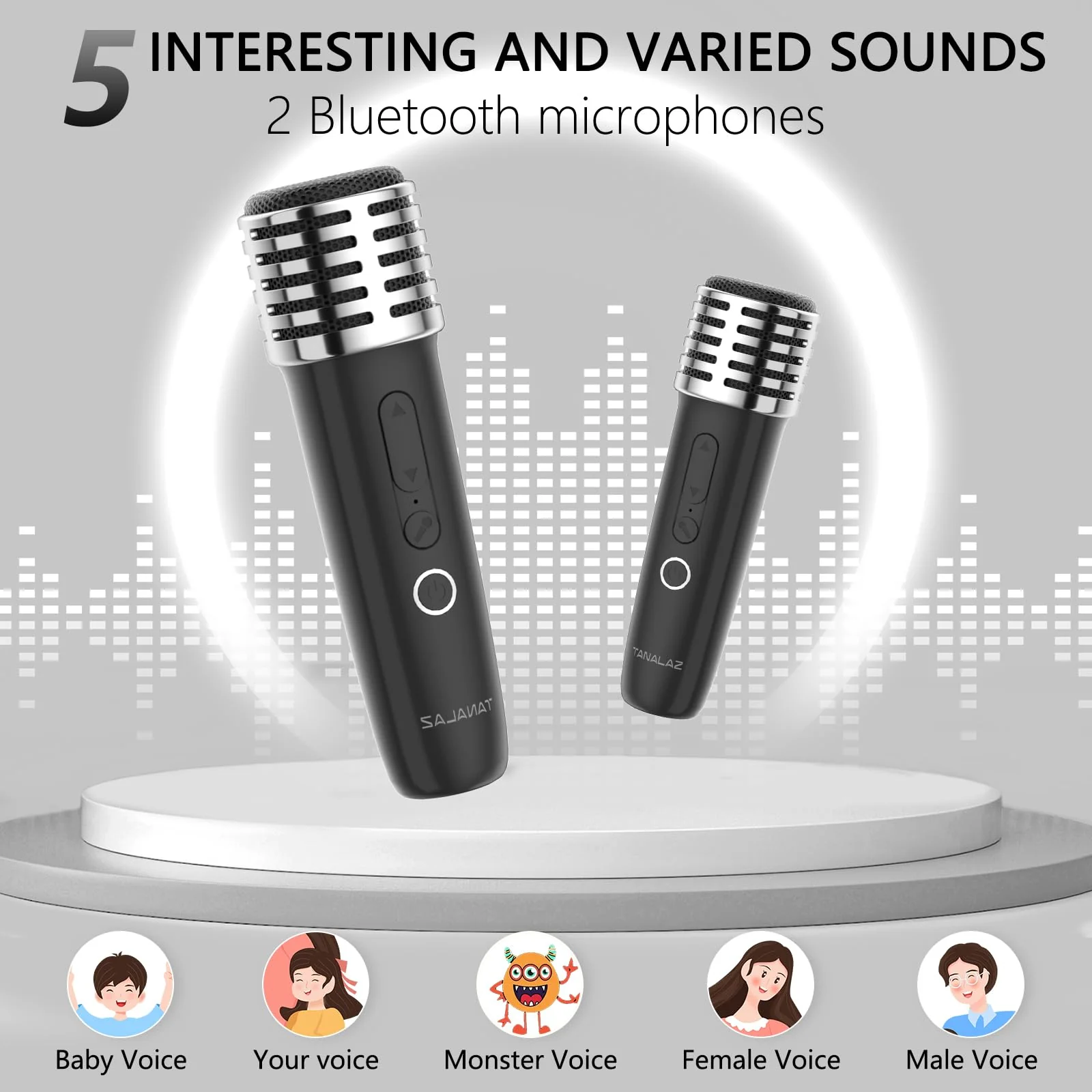 Karaoke Machine 2 Microphones for Home Party with Phone Holder, Wireless Portable Bluetooth Speaker with Dynamic Lights for Kids Adults Mini Voice Changer Mic Speaker Set for Halloween Christmas Girls Black - Image 2