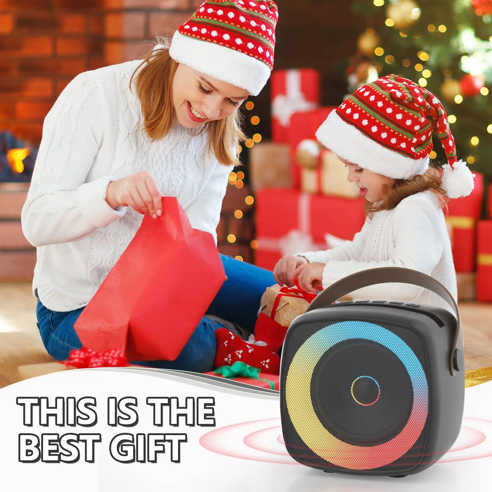 Karaoke Machine 2 Microphones for Home Party with Phone Holder, Wireless Portable Bluetooth Speaker with Dynamic Lights for Kids Adults Mini Voice Changer Mic Speaker Set for Halloween Christmas Girls Black - Image 5