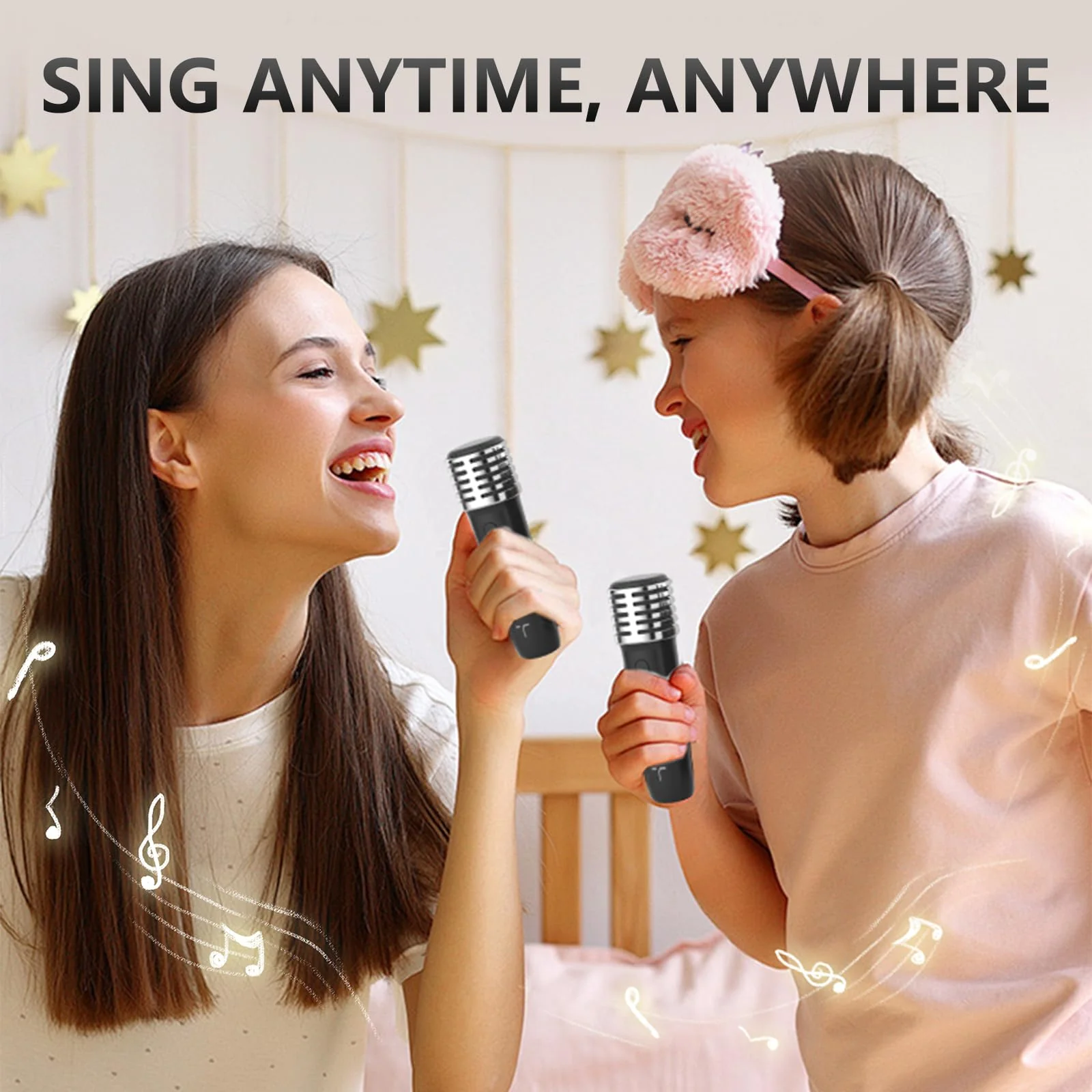 Karaoke Machine 2 Microphones for Home Party with Phone Holder, Wireless Portable Bluetooth Speaker with Dynamic Lights for Kids Adults Mini Voice Changer Mic Speaker Set for Halloween Christmas Girls Black - Image 6