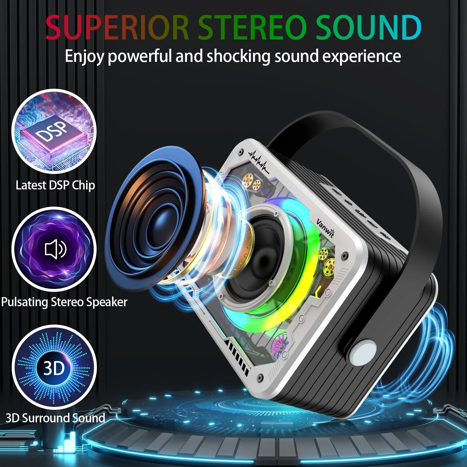 Karaoke Machine, 2 Wireless Karaoke Microphones with Disco Lights, Portable Bluetooth Speaker, Singing Machine with PA System for Adults Kids, Supports AUX/USB/TF for Home Party Indoor/Outdoor Silver 2mics - Image 2