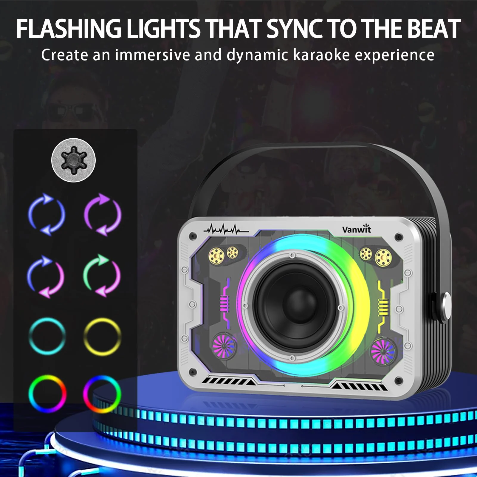 Karaoke Machine, 2 Wireless Karaoke Microphones with Disco Lights, Portable Bluetooth Speaker, Singing Machine with PA System for Adults Kids, Supports AUX/USB/TF for Home Party Indoor/Outdoor Silver 2mics - Image 5