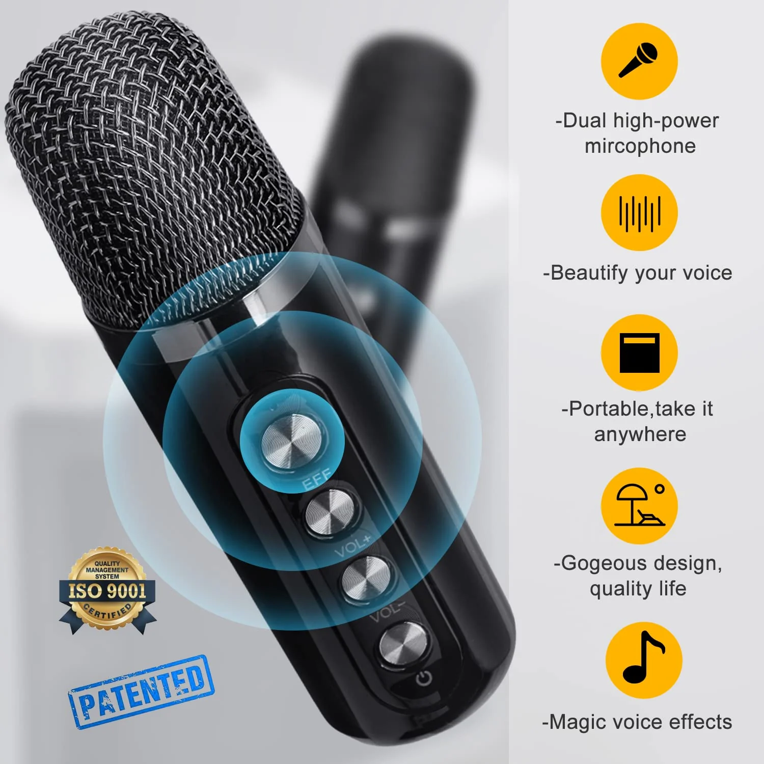 Karaoke Machine for Adults and Kids, FULLIFE Portable Bluetooth PA Speaker System with 2 UHF Wireless Microphones, Karaoke Speaker with Echo, Supports TF/USB, AUX in, for Home Party (YS203-Black) YS203-Black - Image 6