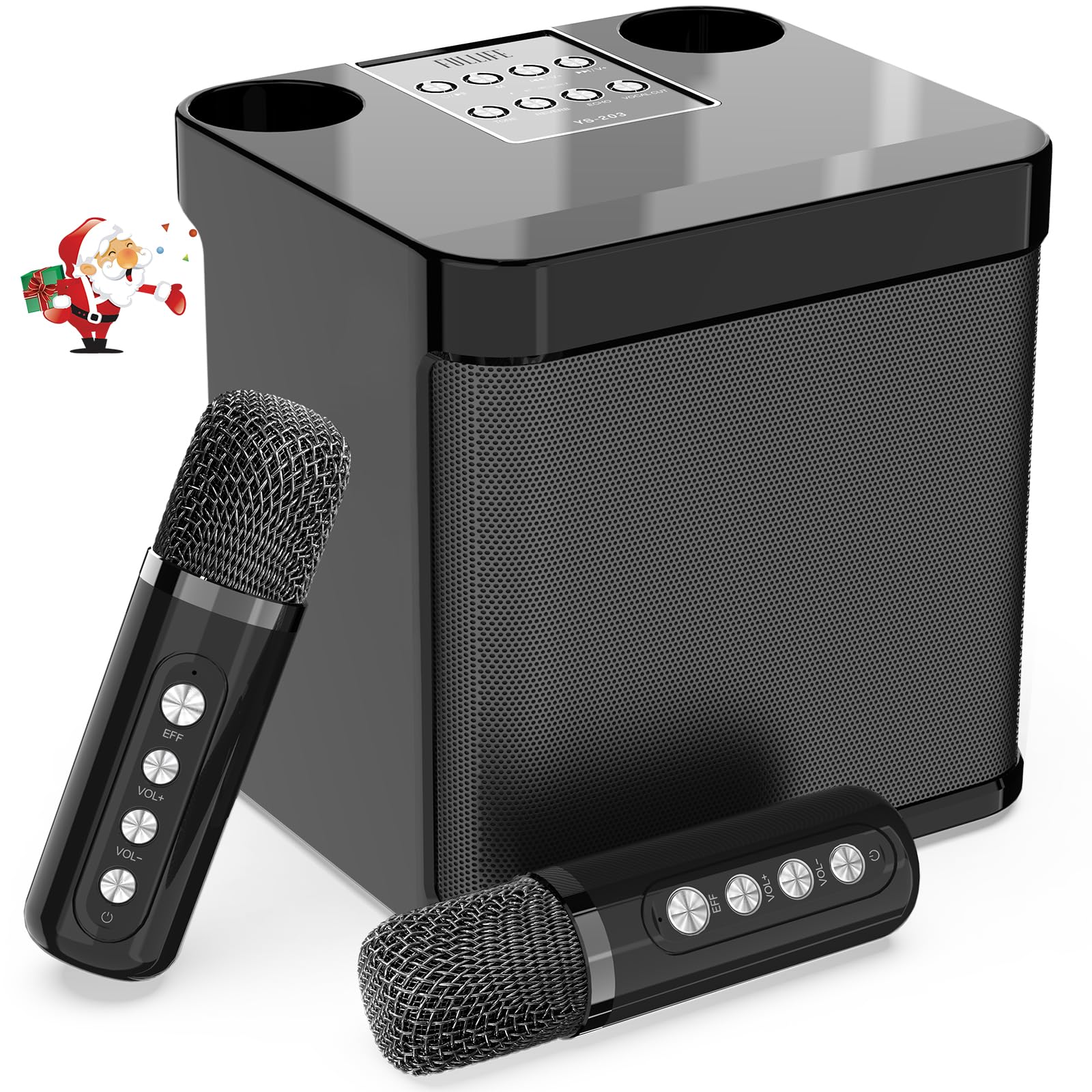 Karaoke Machine for Adults and Kids, FULLIFE Portable Bluetooth PA Speaker System with 2 UHF Wireless Microphones, Karaoke Speaker with Echo, Supports TF/USB, AUX in, for Home Party (YS203-Black) YS203-Black - Image 8