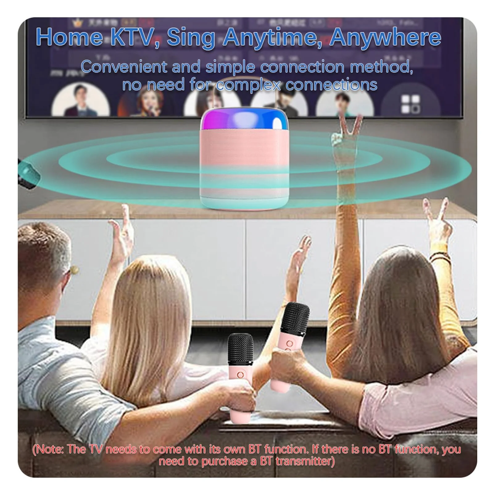 Karaoke Machine for Kids Adults, Mini Karaoke Machine BT Speaker with 2 Microphones, Rechargeable Voice Box Handheld Mic Karaoke Mic Speaker for Home Party KTV Singing - Image 5