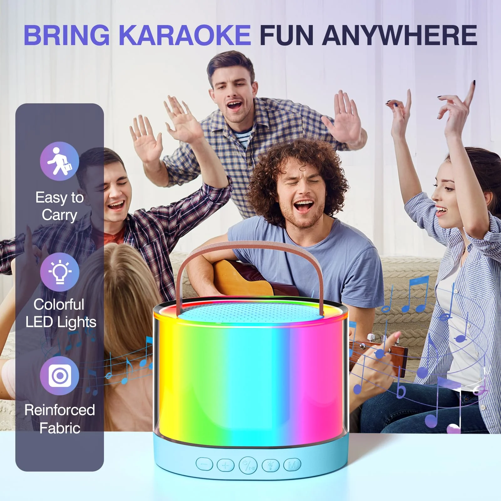Karaoke Machine for Kids Adults, Mini Portable Bluetooth Karaoke Speaker with 2 Wireless Microphone and Lights, Birthday Gifts for Girls Ages 4, 5, 6, 7, 8, 9, 10, 12+ Family Home Party - Image 2