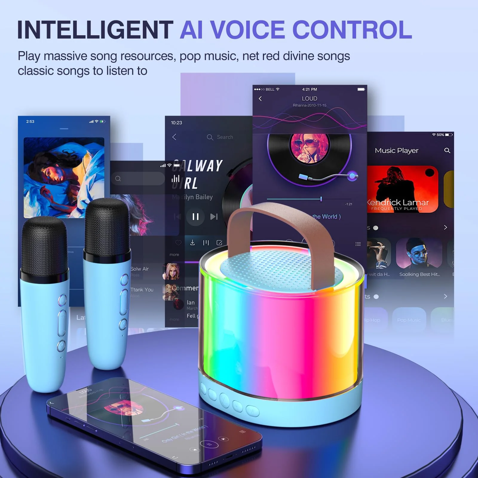 Karaoke Machine for Kids Adults, Mini Portable Bluetooth Karaoke Speaker with 2 Wireless Microphone and Lights, Birthday Gifts for Girls Ages 4, 5, 6, 7, 8, 9, 10, 12+ Family Home Party - Image 5