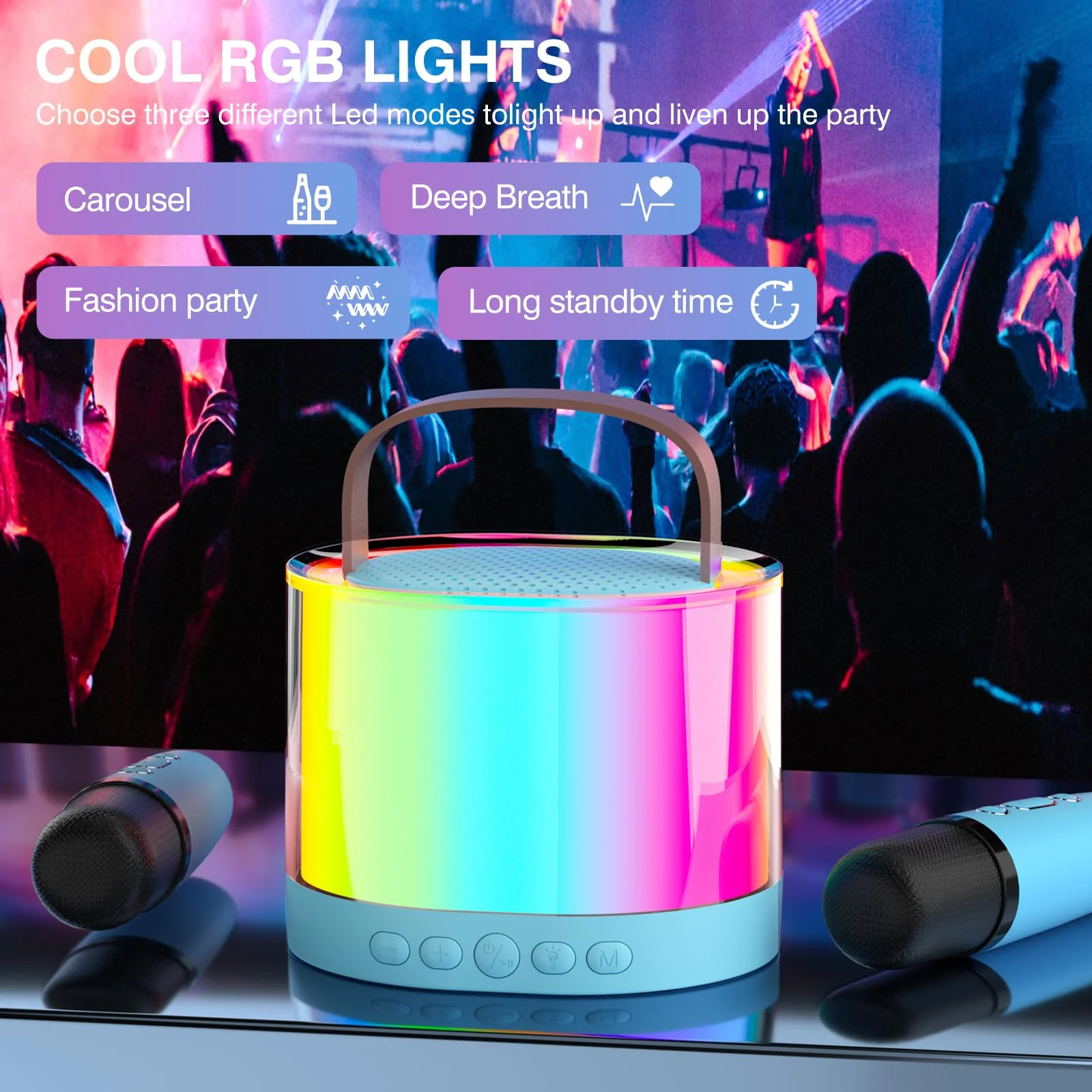Karaoke Machine for Kids Adults, Mini Portable Bluetooth Karaoke Speaker with 2 Wireless Microphone and Lights, Birthday Gifts for Girls Ages 4, 5, 6, 7, 8, 9, 10, 12+ Family Home Party - Image 6