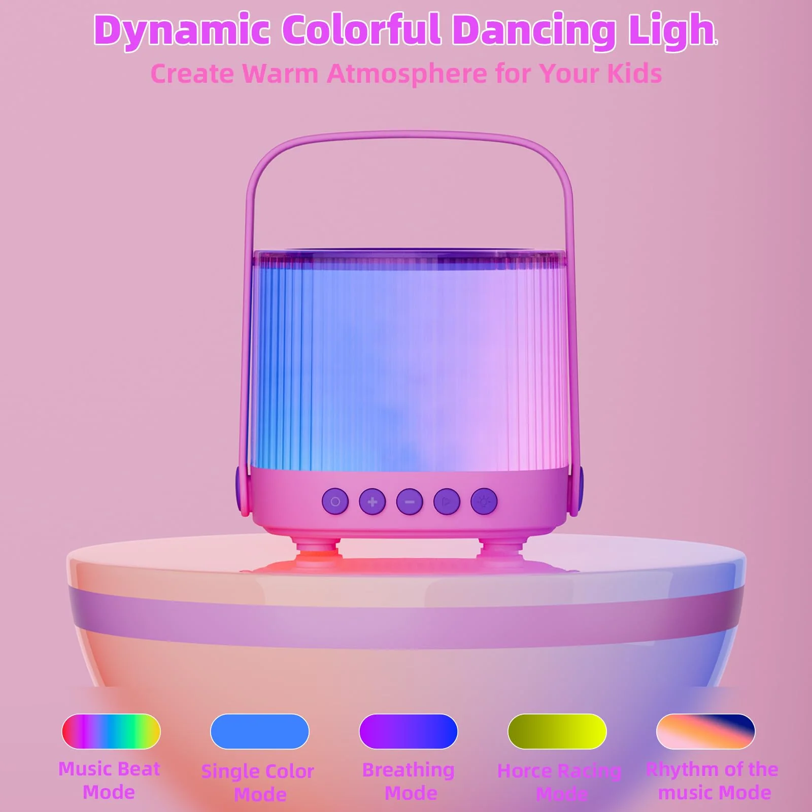 Karaoke Machine for Kids Adults Portable Bluetooth 5.3 Speaker with 2 Wireless Microphones, Five LED Disco Lights Modes, Five Funny Sound Modes, for Girls Boys Home Party-Pink Pink - Image 3