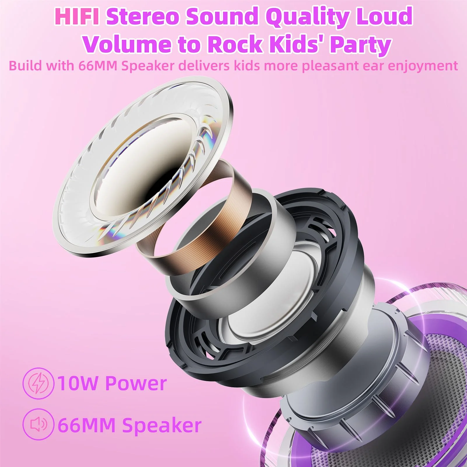 Karaoke Machine for Kids Adults Portable Bluetooth 5.3 Speaker with 2 Wireless Microphones, Five LED Disco Lights Modes, Five Funny Sound Modes, for Girls Boys Home Party-Pink Pink - Image 4
