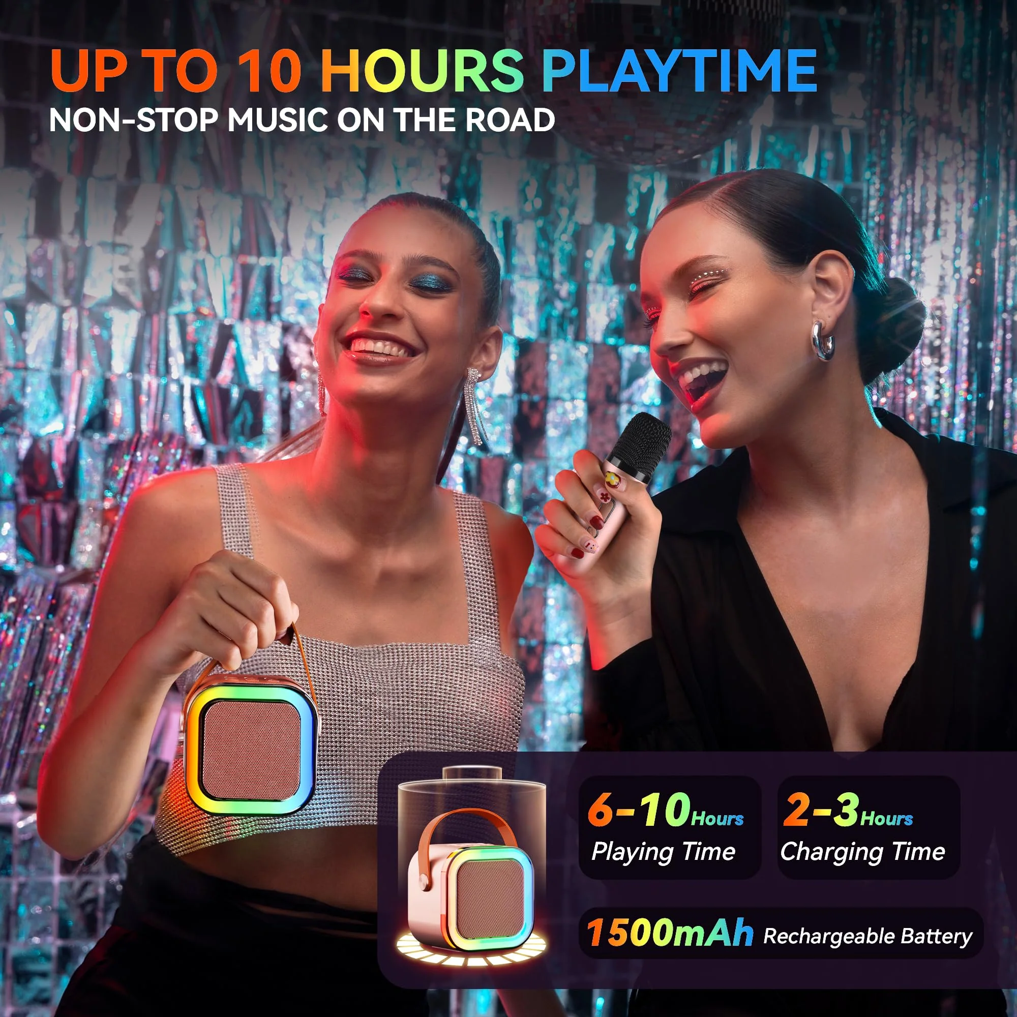 Karaoke Machine for Kids Adults, Portable Bluetooth Mini Karaoke Microphone Singing Speaker with 2 Wireless Mic and Light,Toys for All Smartphones,Birthday, Family,Home Party (Rose Gold) rose gold - Image 2
