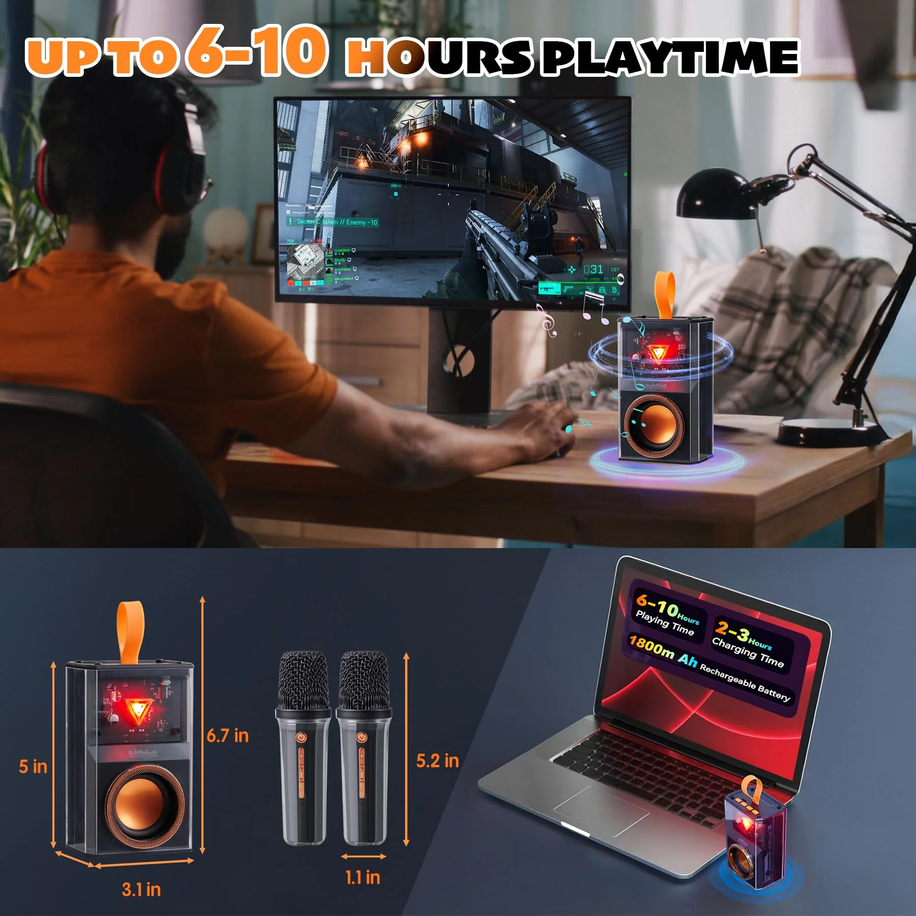 Karaoke Machine for Kids & Adults, Portable Bluetooth Mini Karaoke Speaker with 2 Wireless Microphone and Lights, Birthday Gifts for Girls & Boys, Toys for Girls, Family Home Party (Black) BLACK - Image 5