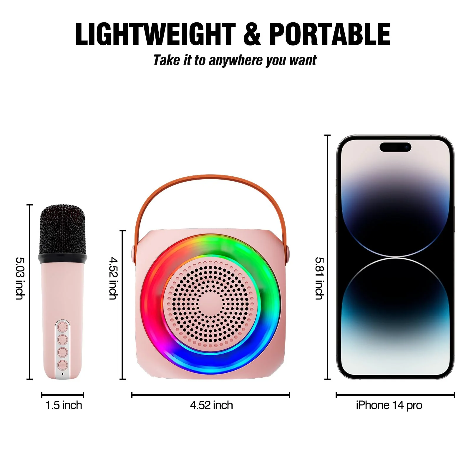 Karaoke Machine for Kids, Bluetooth Speaker with 2 Wireless Microphones and LED Lights, Birthday Gifts for Girls Ages 4, 5, 6, 7, 8, 9, 10, 12+(Pinkcolor) 2 MIC Pinkcolor - Image 3