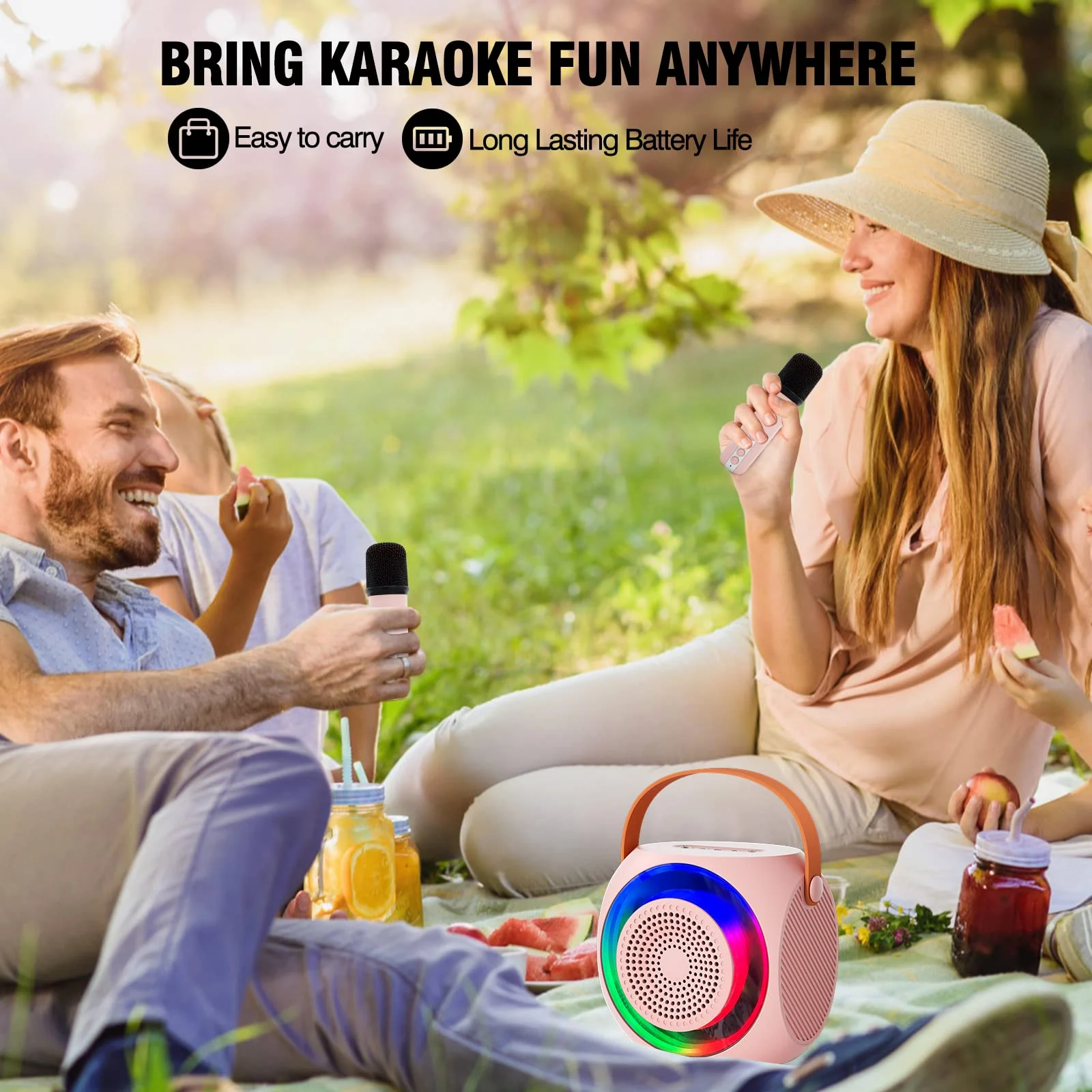 Karaoke Machine for Kids, Bluetooth Speaker with 2 Wireless Microphones and LED Lights, Birthday Gifts for Girls Ages 4, 5, 6, 7, 8, 9, 10, 12+(Pinkcolor) 2 MIC Pinkcolor - Image 6