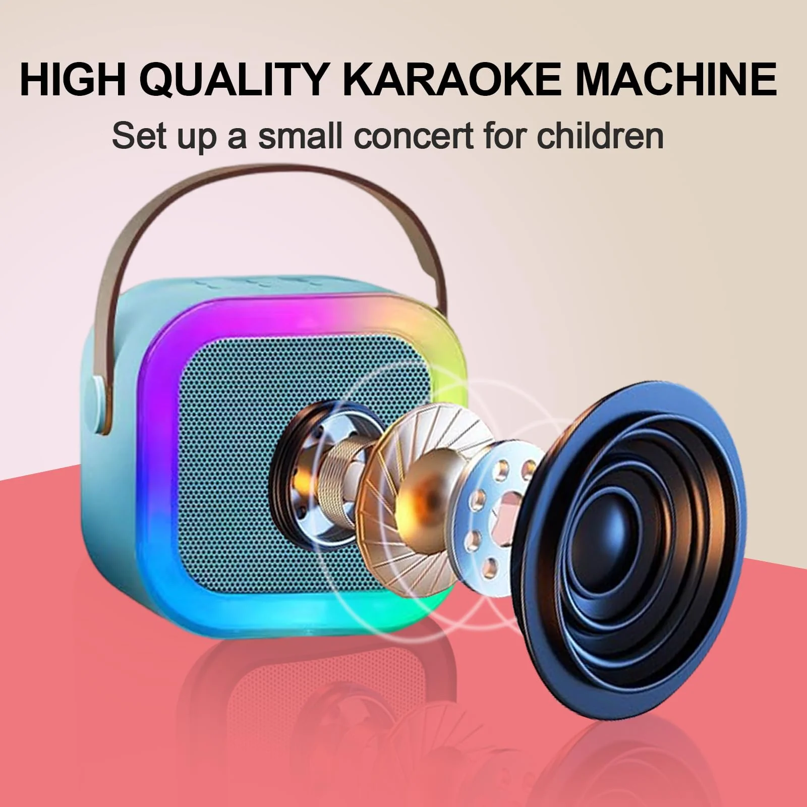 Karaoke Machine for Kids, Kids Karaoke Machine for Girls with 2 Wireless Microphones, Mini Portable Bluetooth Speaker Kids Karaoke Machine Gifts for Girls and Boys Family Party (Blue) blue - Image 3