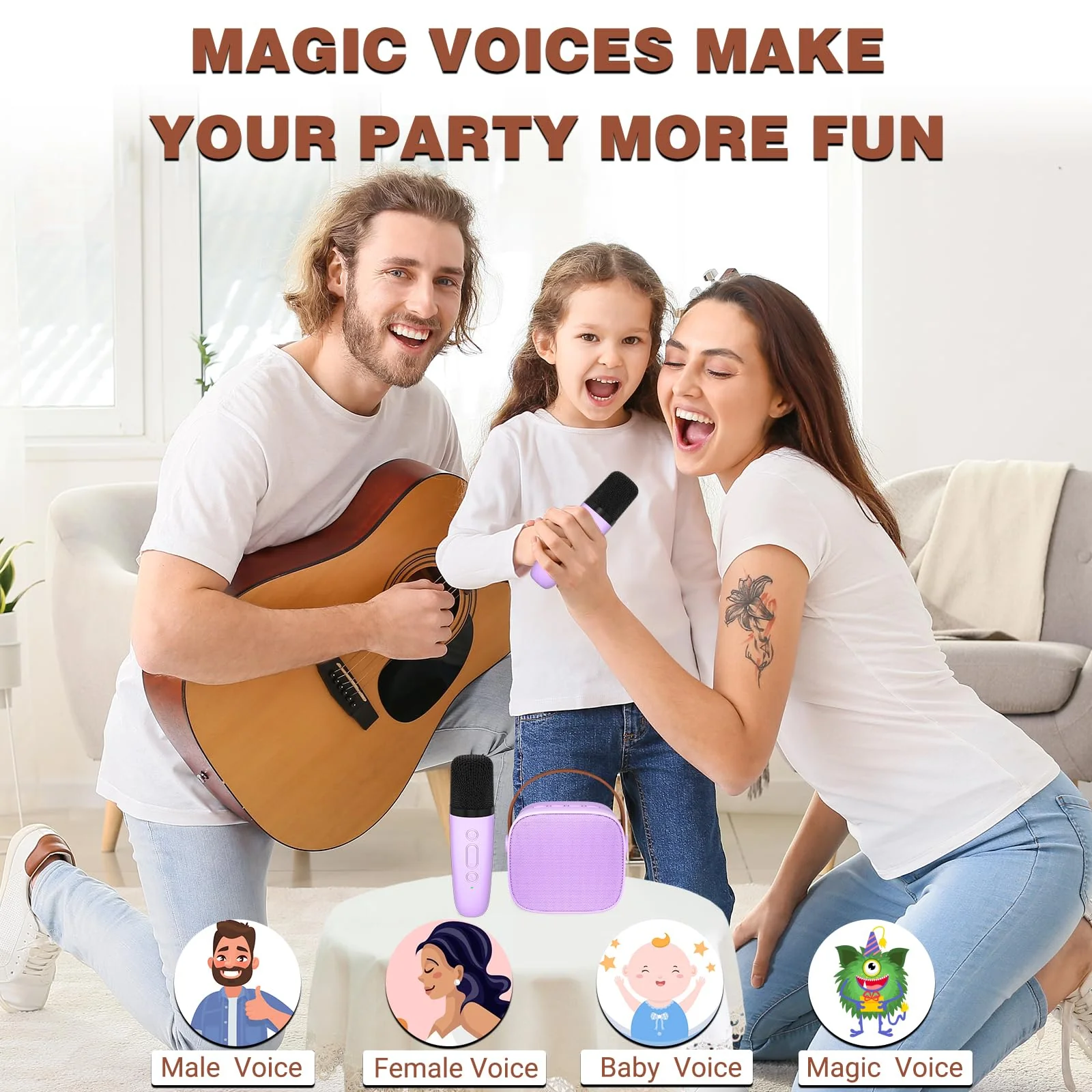 Karaoke Machine for Kids,Most Popular Birthday Gifts for 3, 4, 5, 6, 7, 8, 9, 10,11,12 +Year Old Girls Boys,Mini Karaoke Machine with 2 Wireless Microphones,Portable Bluetooth Home Party (Purple) 2 Mic Purple2 - Image 3