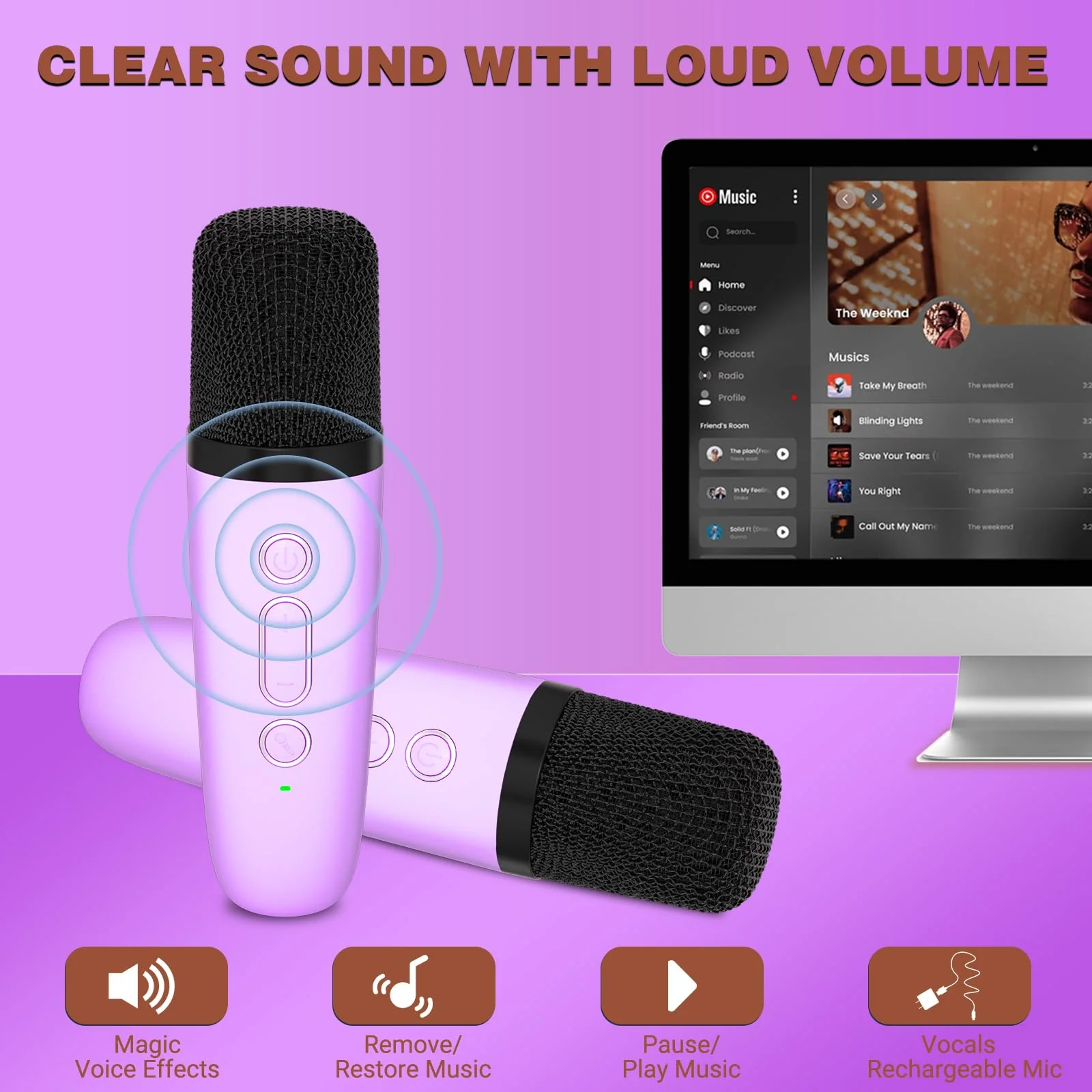 Karaoke Machine for Kids,Most Popular Birthday Gifts for 3, 4, 5, 6, 7, 8, 9, 10,11,12 +Year Old Girls Boys,Mini Karaoke Machine with 2 Wireless Microphones,Portable Bluetooth Home Party (Purple) 2 Mic Purple2 - Image 4