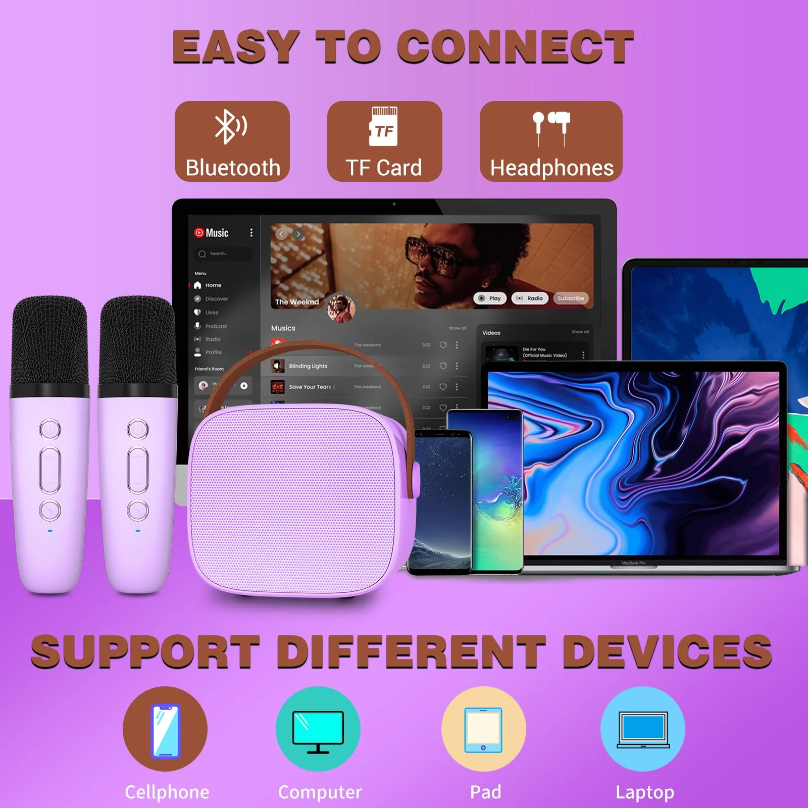 Karaoke Machine for Kids,Most Popular Birthday Gifts for 3, 4, 5, 6, 7, 8, 9, 10,11,12 +Year Old Girls Boys,Mini Karaoke Machine with 2 Wireless Microphones,Portable Bluetooth Home Party (Purple) 2 Mic Purple2 - Image 5