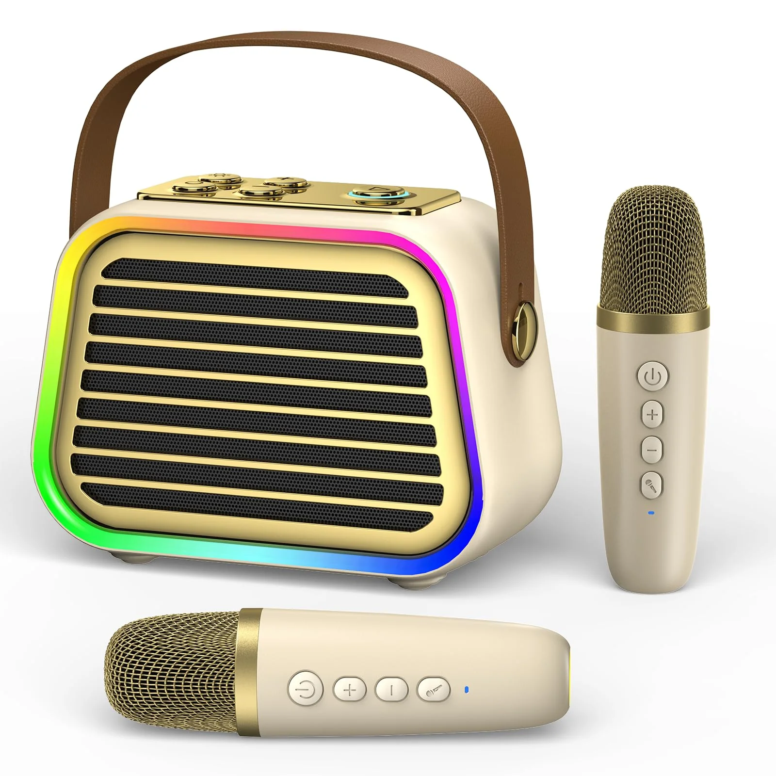 Karaoke Machine for Kids,Portable Bluetooth Mini Karaoke Machine with 2 Wireless Microphones,Five Dynamic LED and Funny Sound for Home Party,Christmas Brithday Ideal Gifts 2-mic