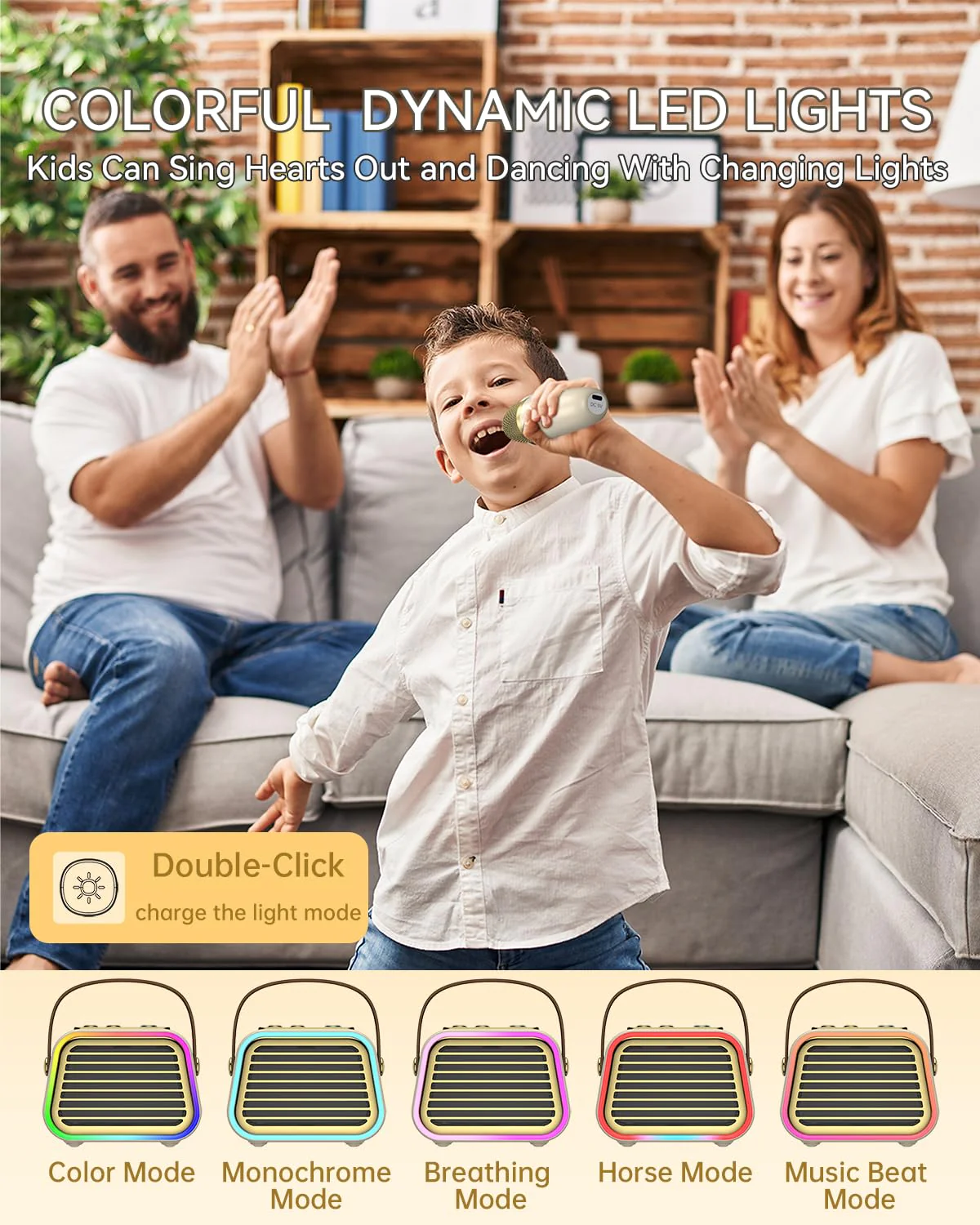 Karaoke Machine for Kids,Portable Bluetooth Mini Karaoke Machine with 2 Wireless Microphones,Five Dynamic LED and Funny Sound for Home Party,Christmas Brithday Ideal Gifts 2-mic - Image 4