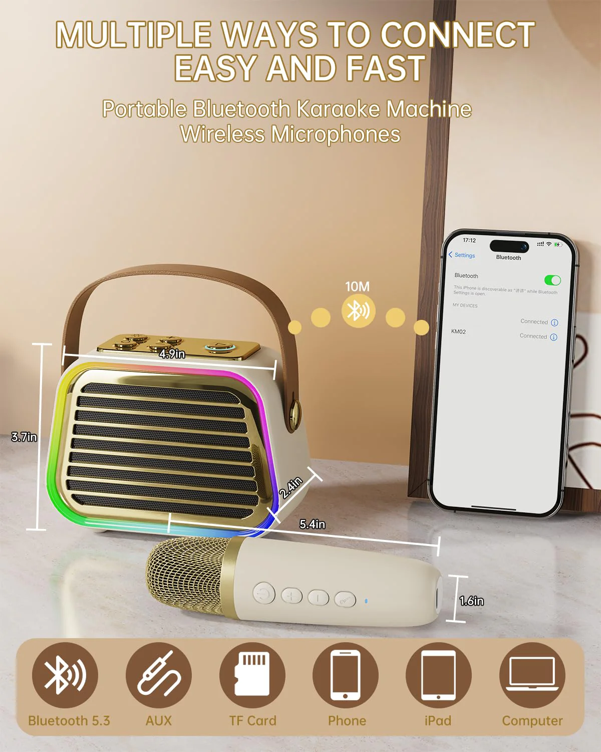 Karaoke Machine for Kids,Portable Bluetooth Mini Karaoke Machine with 2 Wireless Microphones,Five Dynamic LED and Funny Sound for Home Party,Christmas Brithday Ideal Gifts 2-mic - Image 5