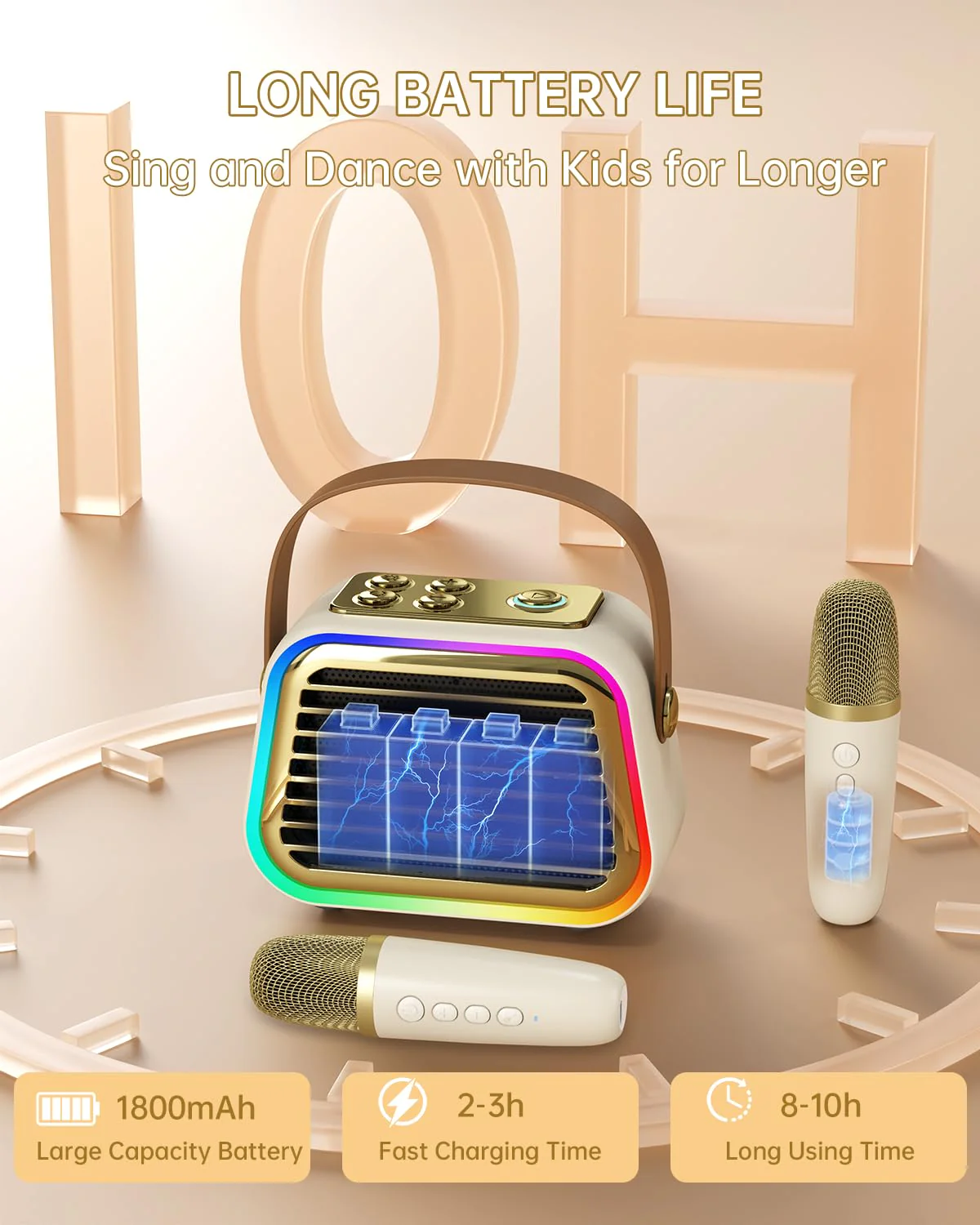 Karaoke Machine for Kids,Portable Bluetooth Mini Karaoke Machine with 2 Wireless Microphones,Five Dynamic LED and Funny Sound for Home Party,Christmas Brithday Ideal Gifts 2-mic - Image 6